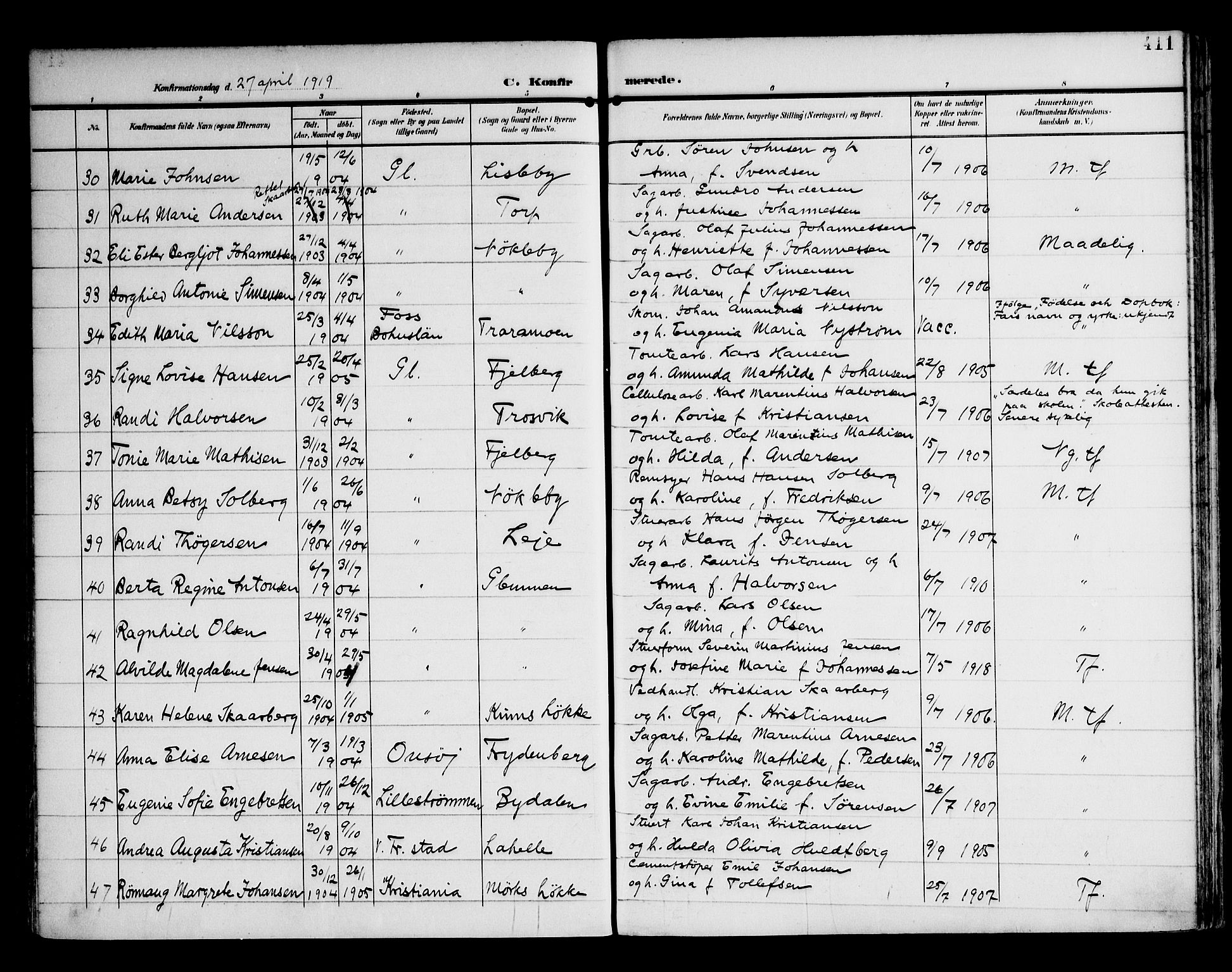 Glemmen prestekontor Kirkebøker, AV/SAO-A-10908/F/Fa/L0014: Parish register (official) no. 14, 1902-1922, p. 411