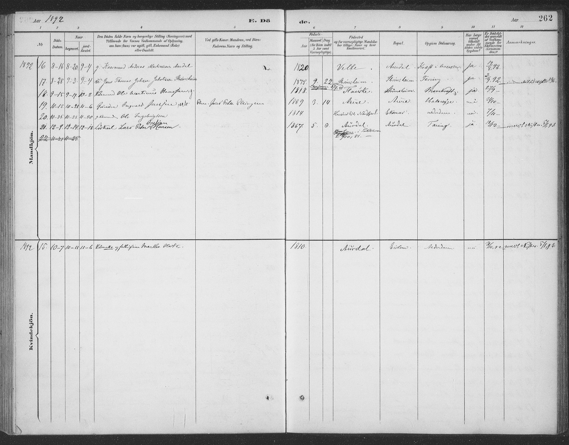 Ministerialprotokoller, klokkerbøker og fødselsregistre - Møre og Romsdal, SAT/A-1454/523/L0335: Parish register (official) no. 523A02, 1891-1911, p. 262