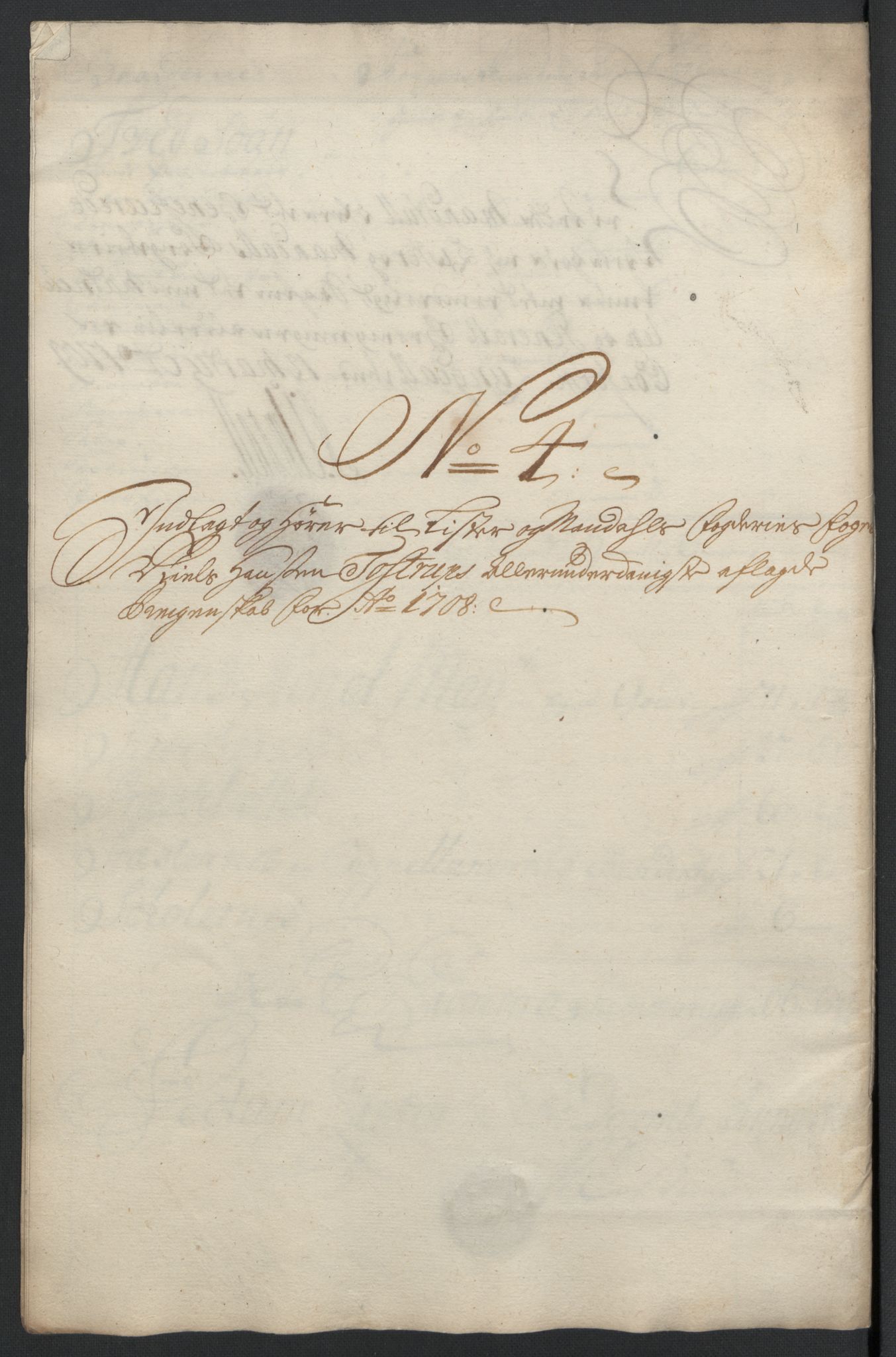 Rentekammeret inntil 1814, Reviderte regnskaper, Fogderegnskap, RA/EA-4092/R43/L2552: Fogderegnskap Lista og Mandal, 1705-1709, p. 46