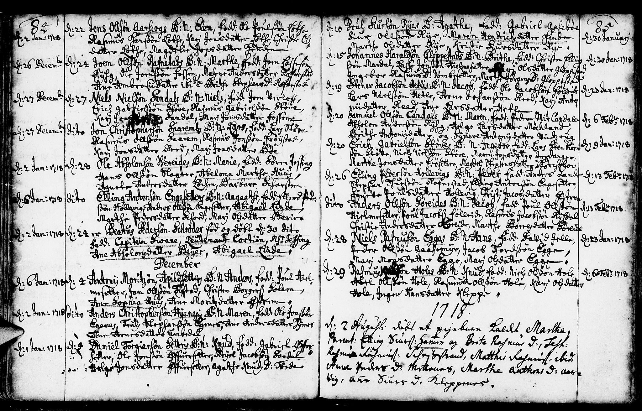 Gloppen sokneprestembete, AV/SAB-A-80101/H/Haa/Haaa/L0002: Parish register (official) no. A 2, 1712-1735, p. 84-85