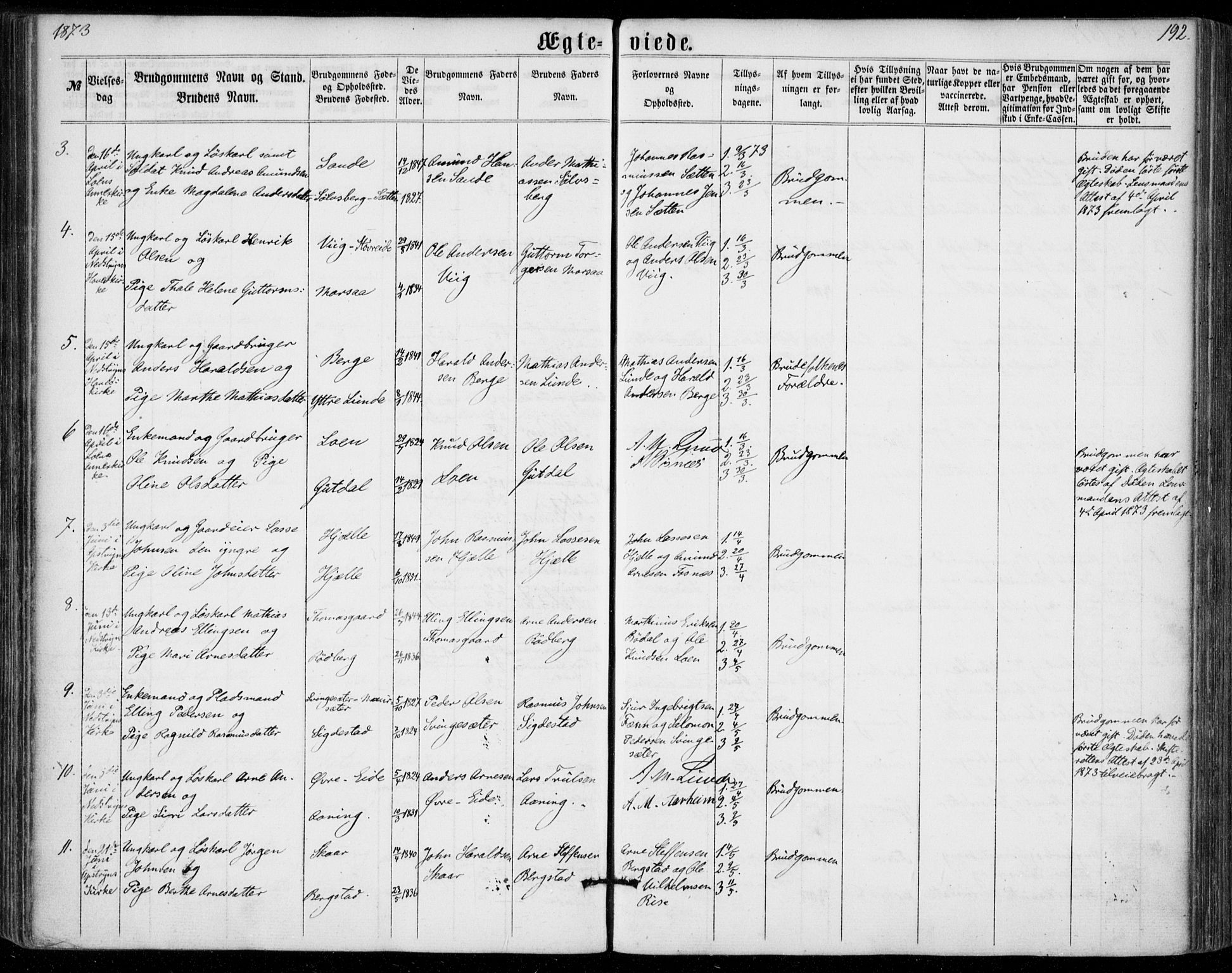 Stryn Sokneprestembete, AV/SAB-A-82501: Parish register (official) no. A 3, 1862-1877, p. 192