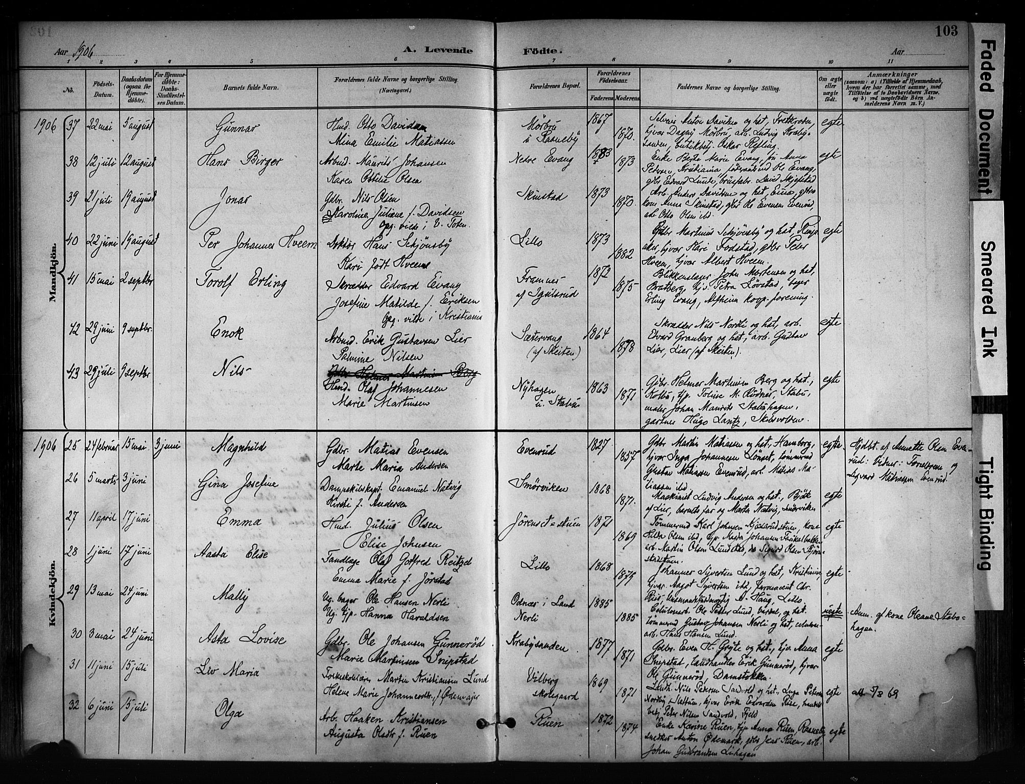 Østre Toten prestekontor, AV/SAH-PREST-104/H/Ha/Haa/L0008: Parish register (official) no. 8, 1897-1909, p. 103