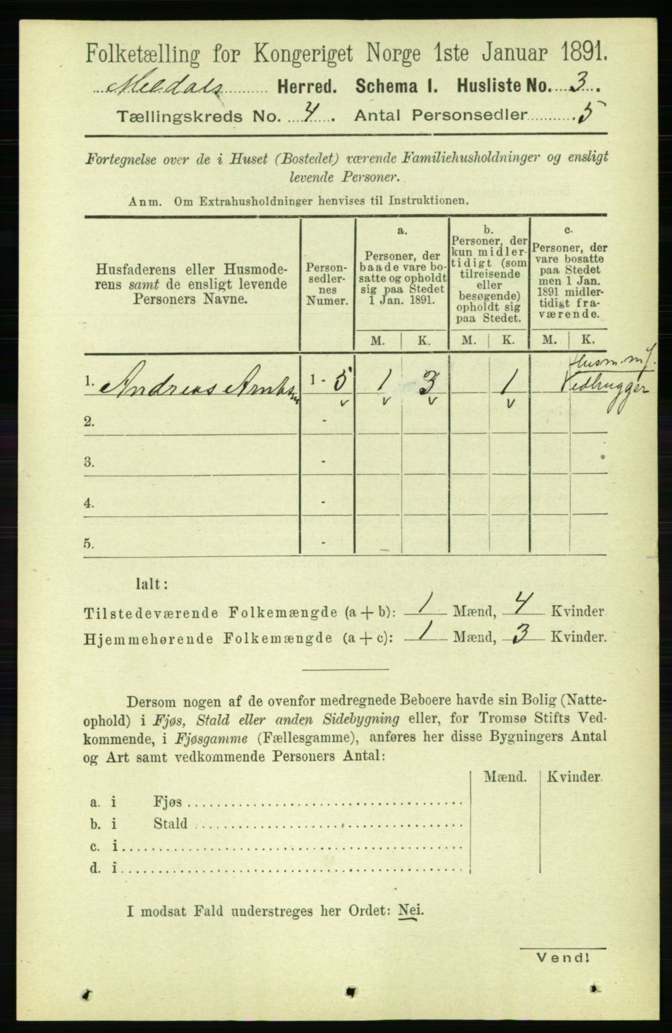 RA, 1891 census for 1636 Meldal, 1891, p. 2003