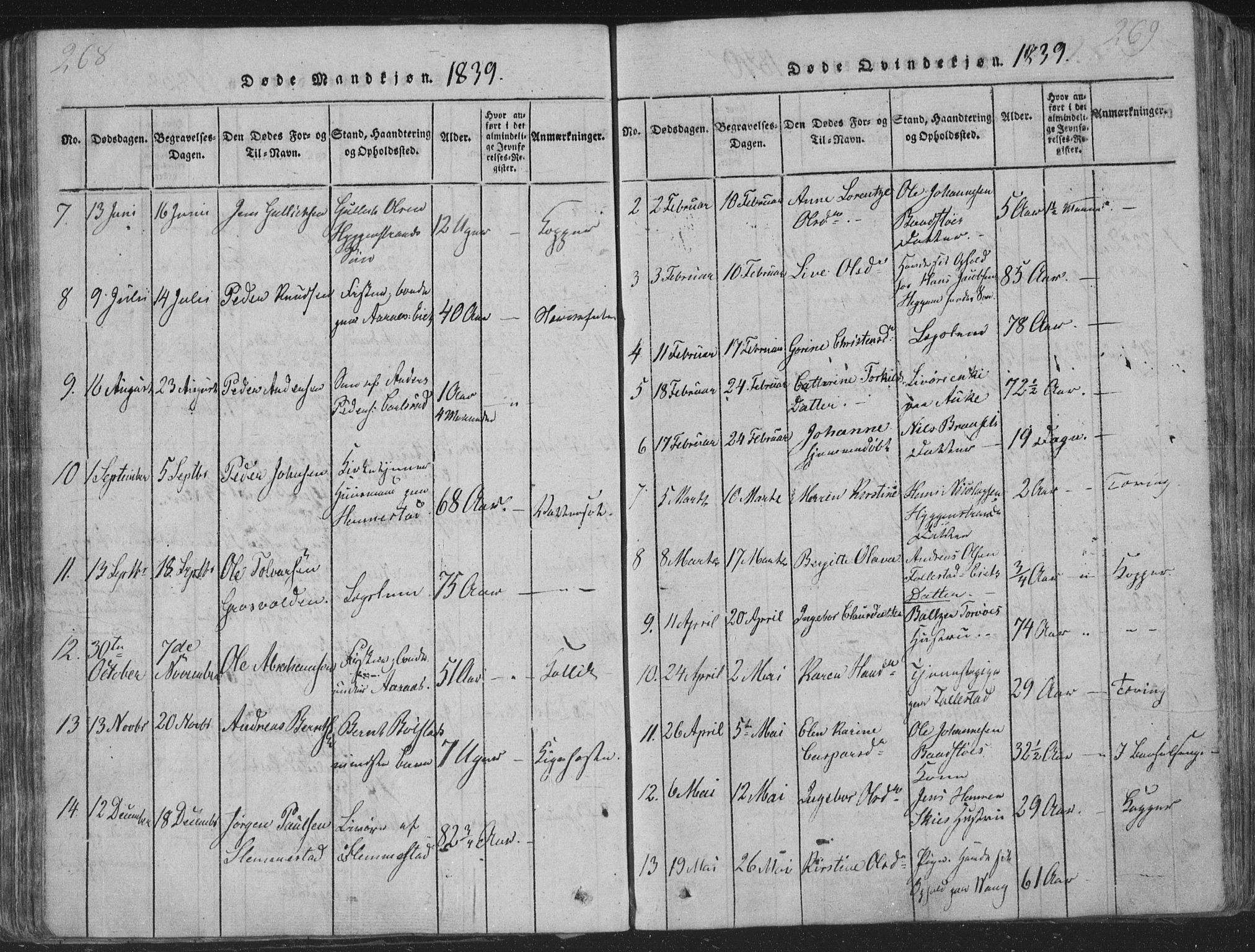 Røyken kirkebøker, SAKO/A-241/G/Ga/L0003: Parish register (copy) no. 3, 1814-1856, p. 268-269