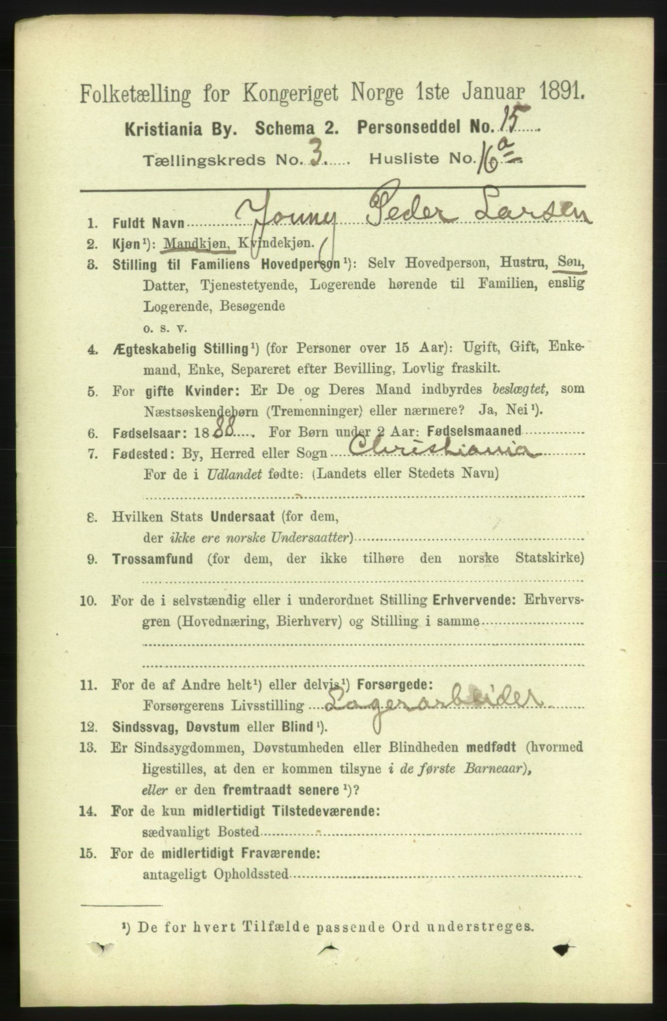 RA, 1891 census for 0301 Kristiania, 1891, p. 1811