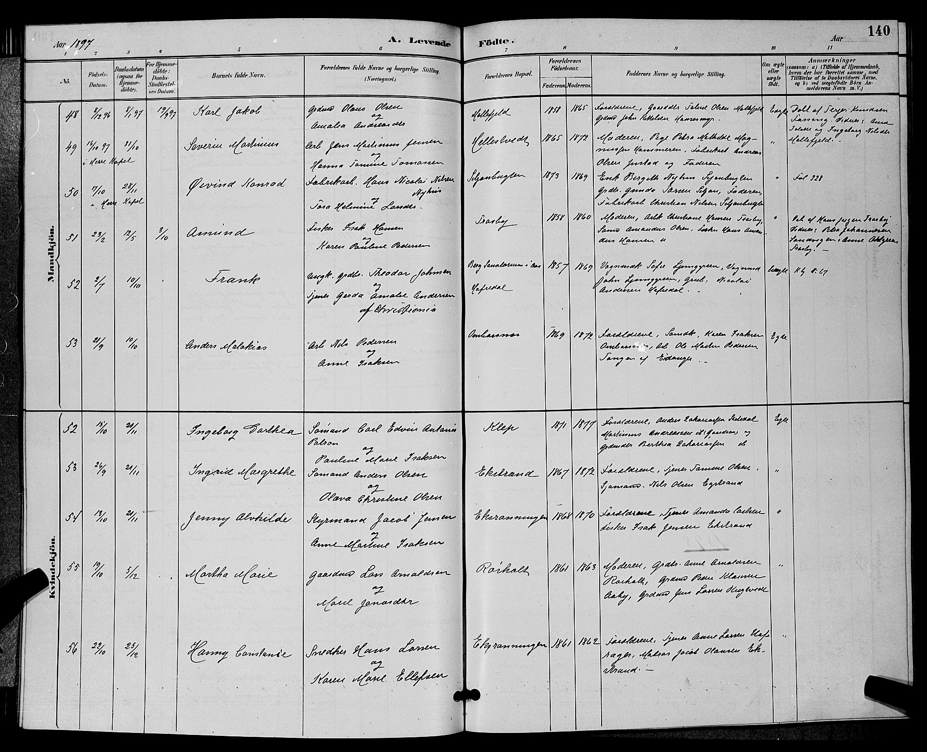 Bamble kirkebøker, SAKO/A-253/G/Ga/L0009: Parish register (copy) no. I 9, 1888-1900, p. 140