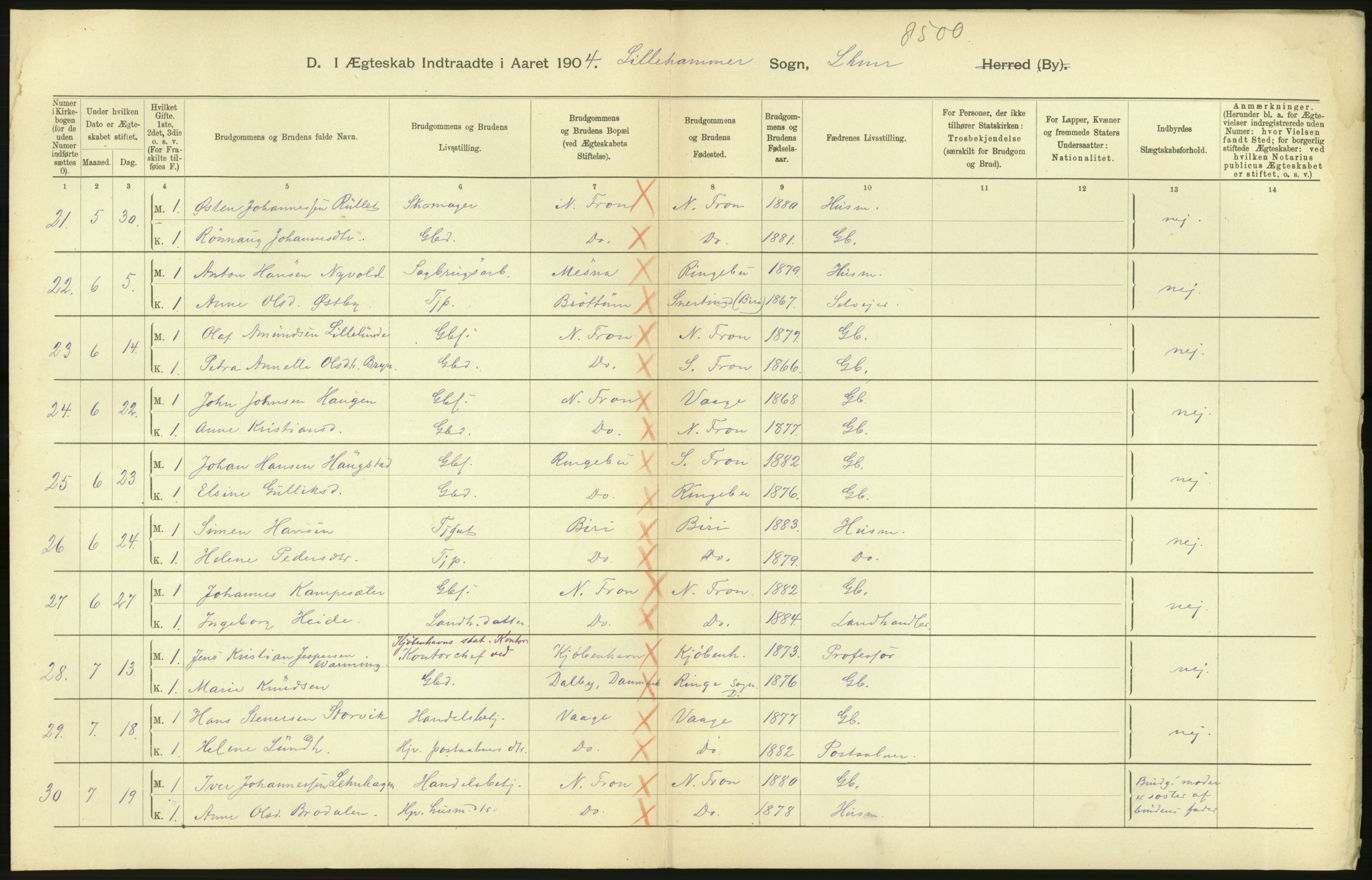 Statistisk sentralbyrå, Sosiodemografiske emner, Befolkning, AV/RA-S-2228/D/Df/Dfa/Dfab/L0006: Kristians amt: Fødte, gifte, døde, 1904, p. 838