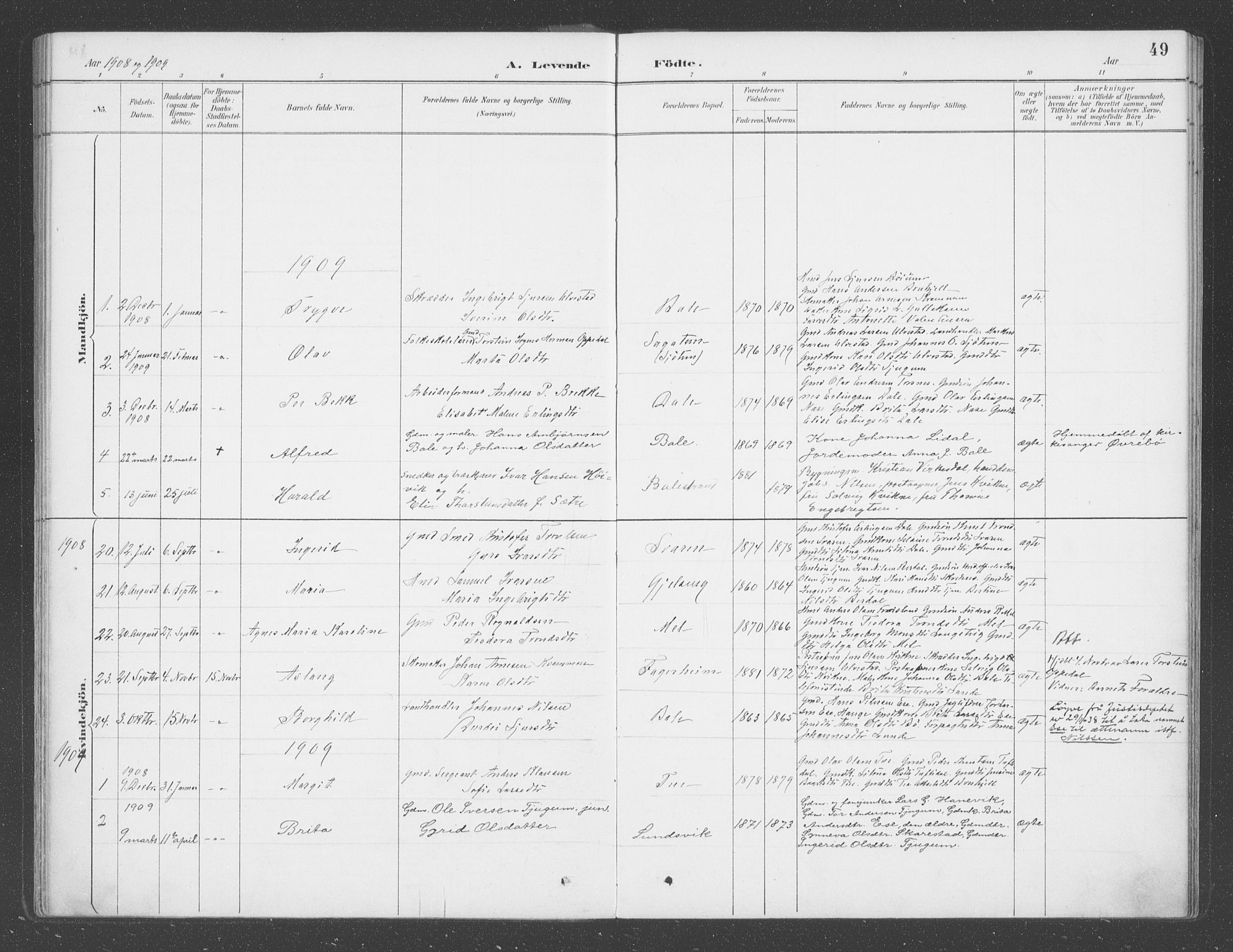 Balestrand sokneprestembete, SAB/A-79601/H/Haa/Haab/L0001: Parish register (official) no. B  1, 1889-1910, p. 49