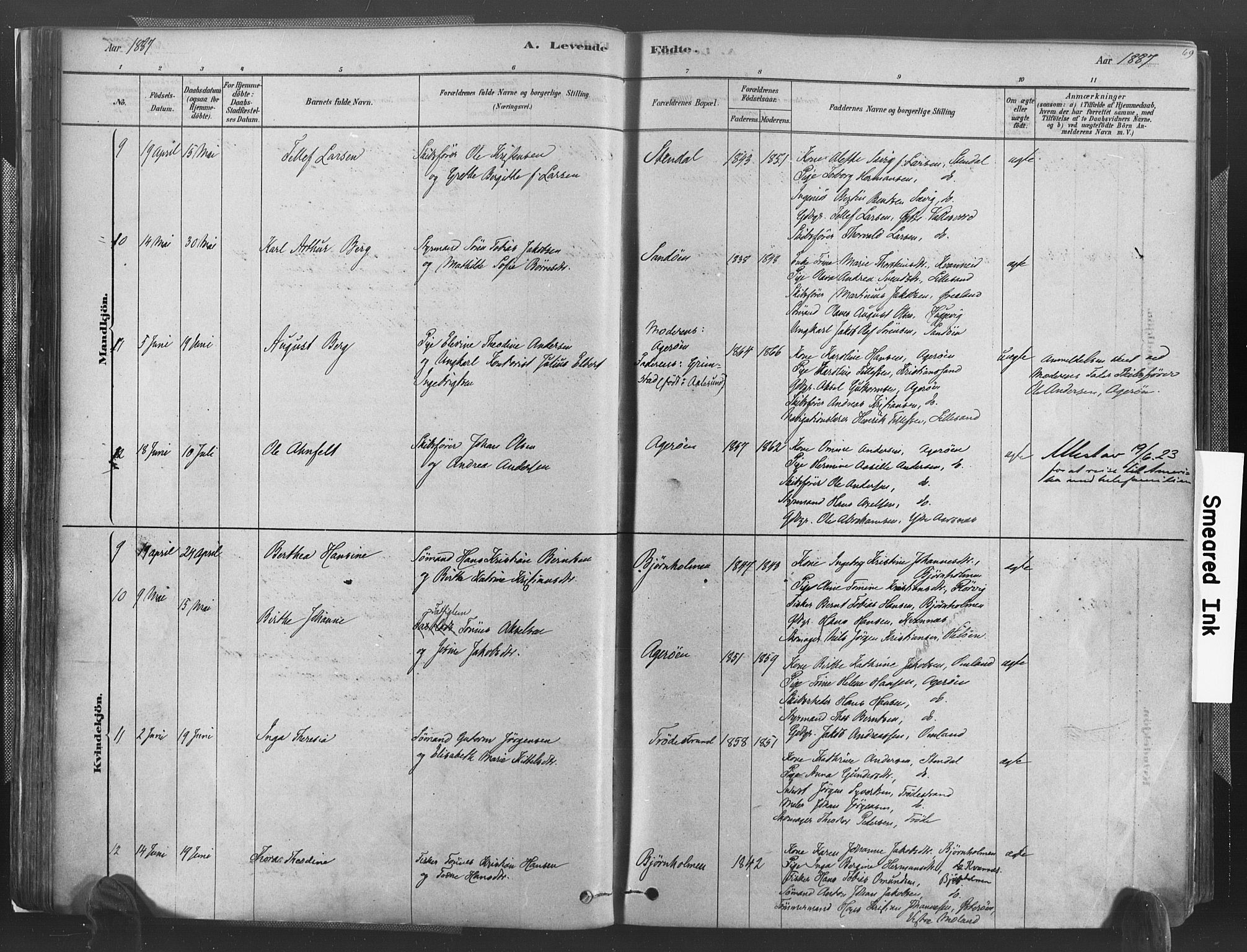 Høvåg sokneprestkontor, AV/SAK-1111-0025/F/Fa/L0005: Parish register (official) no. A 5, 1878-1893, p. 69