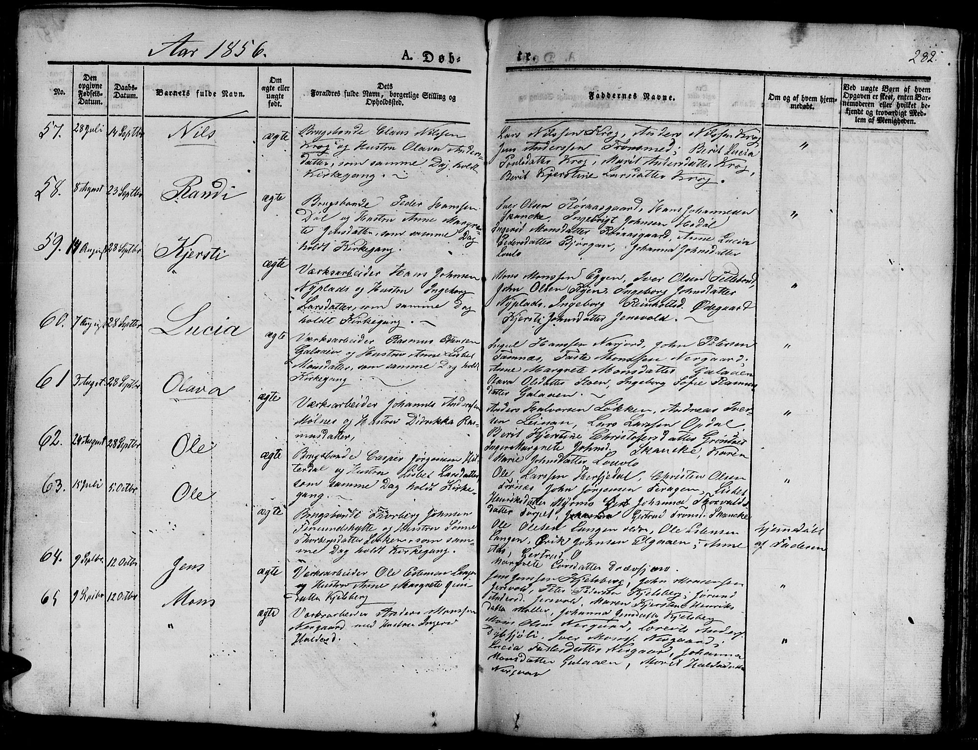 Ministerialprotokoller, klokkerbøker og fødselsregistre - Sør-Trøndelag, SAT/A-1456/681/L0938: Parish register (copy) no. 681C02, 1829-1879, p. 282