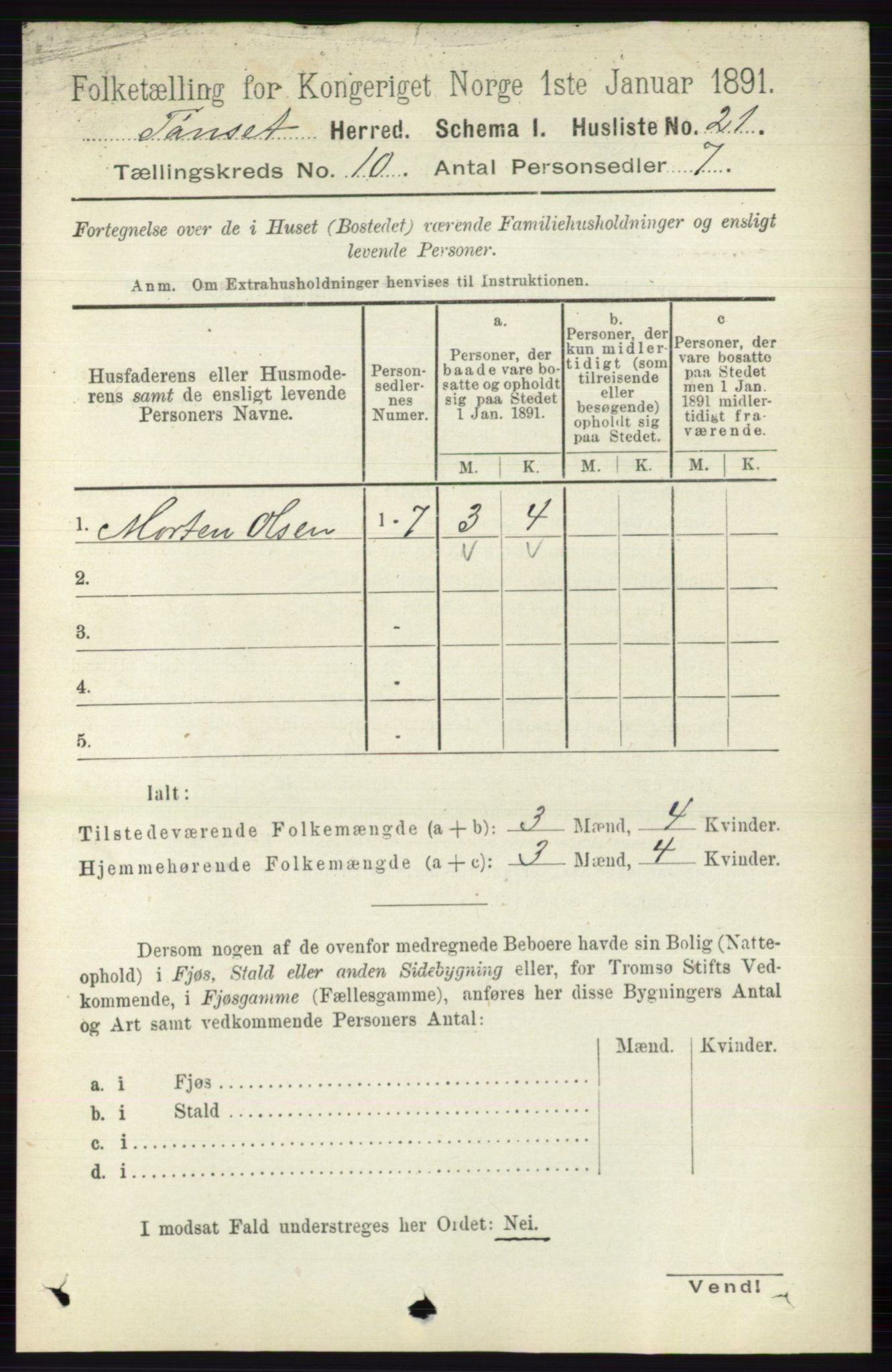 RA, 1891 census for 0437 Tynset, 1891, p. 2830