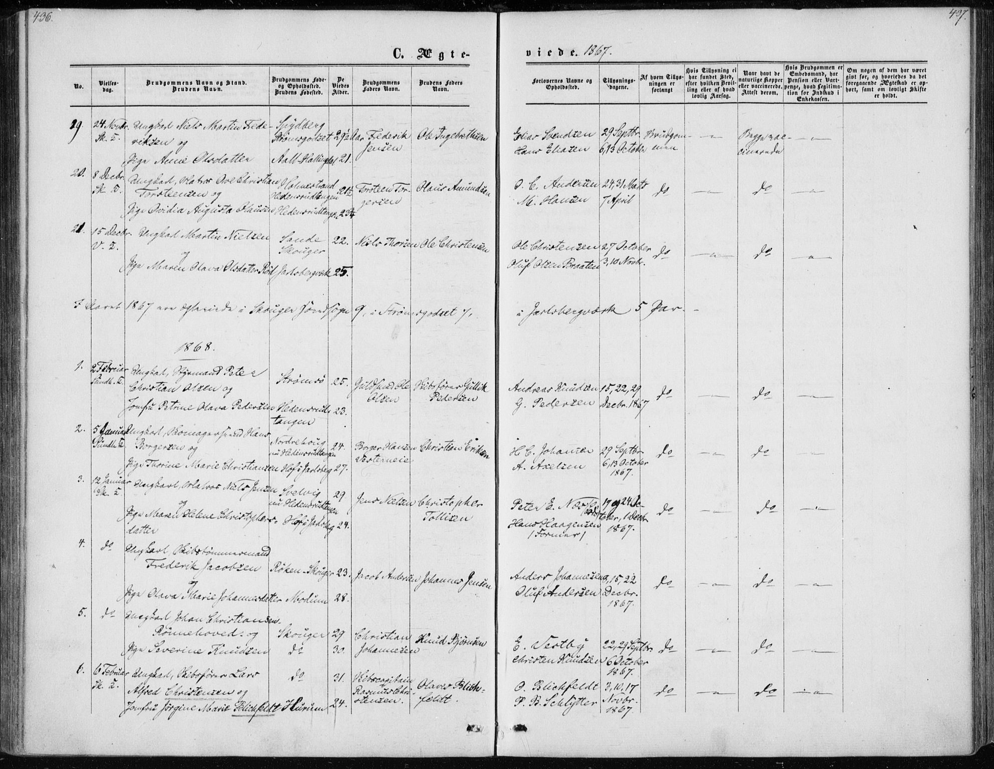 Skoger kirkebøker, AV/SAKO-A-59/F/Fa/L0004: Parish register (official) no. I 4, 1862-1872, p. 436-437