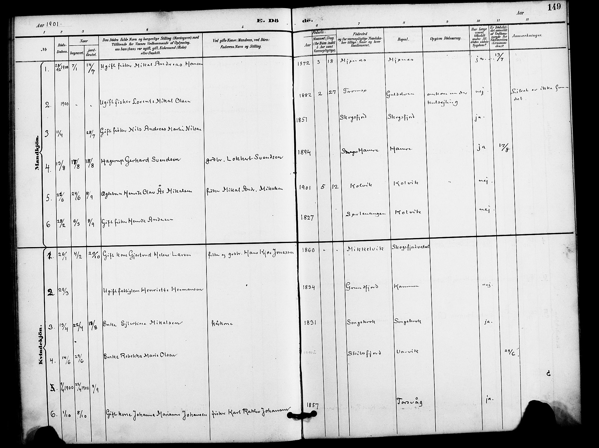 Karlsøy sokneprestembete, AV/SATØ-S-1299/H/Ha/Haa/L0012kirke: Parish register (official) no. 12, 1892-1902, p. 149