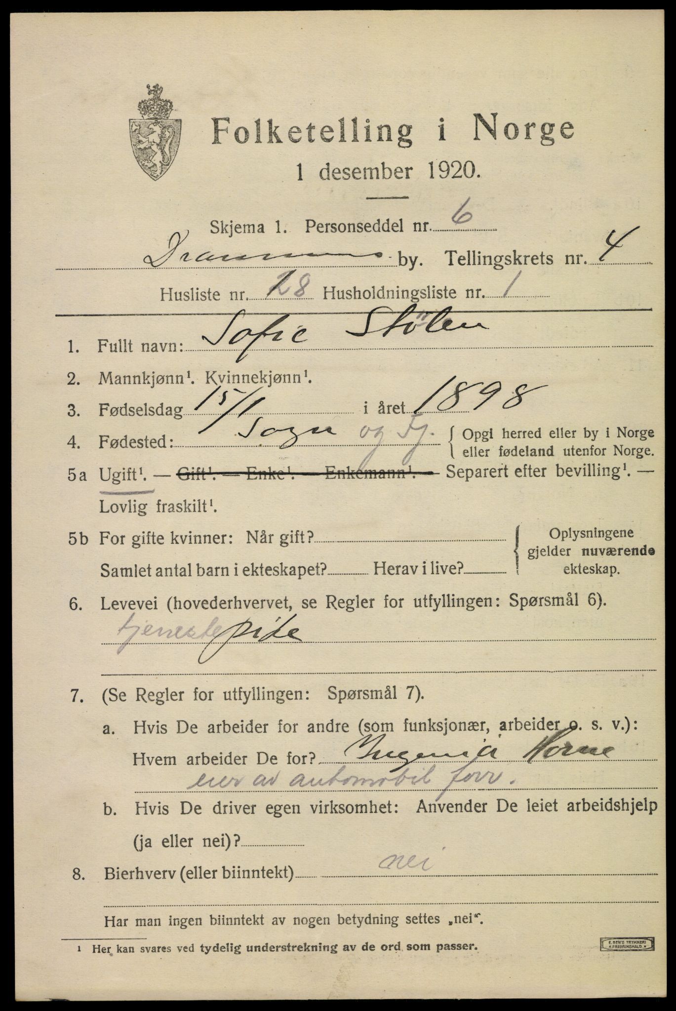 SAKO, 1920 census for Drammen, 1920, p. 33253