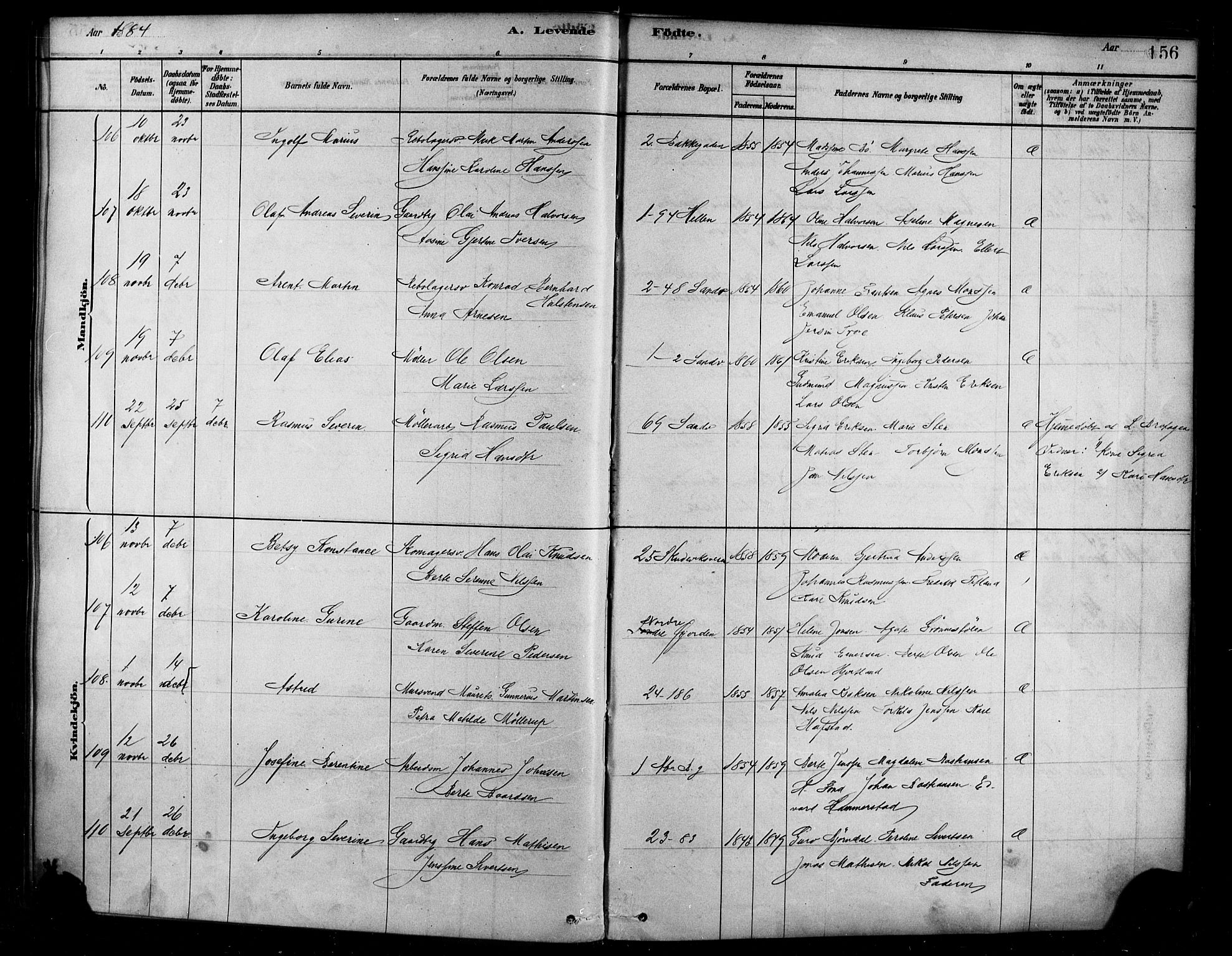 Sandviken Sokneprestembete, AV/SAB-A-77601/H/Ha/L0004: Parish register (official) no. B 1, 1878-1891, p. 156