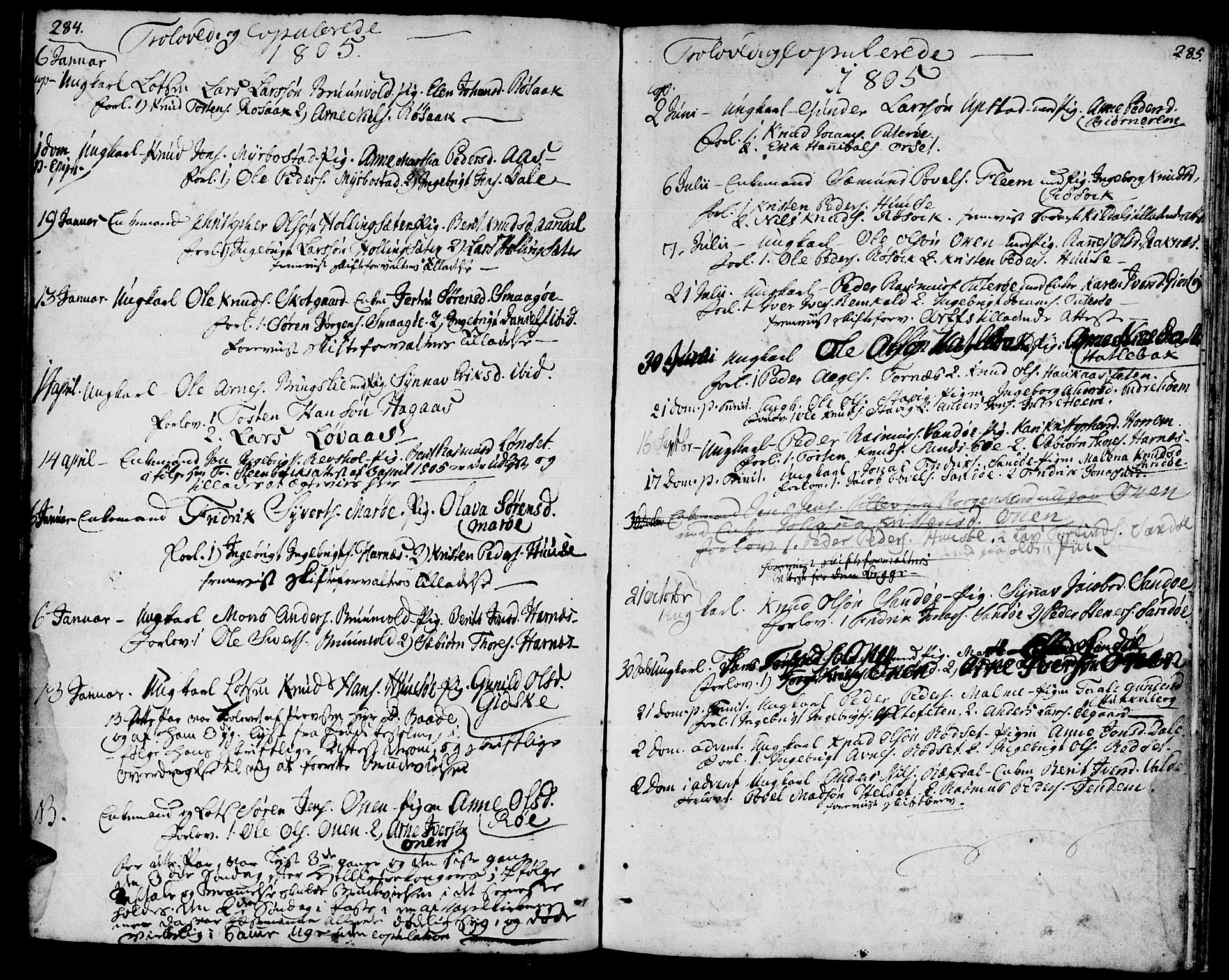Ministerialprotokoller, klokkerbøker og fødselsregistre - Møre og Romsdal, AV/SAT-A-1454/560/L0717: Parish register (official) no. 560A01, 1785-1808, p. 284-285