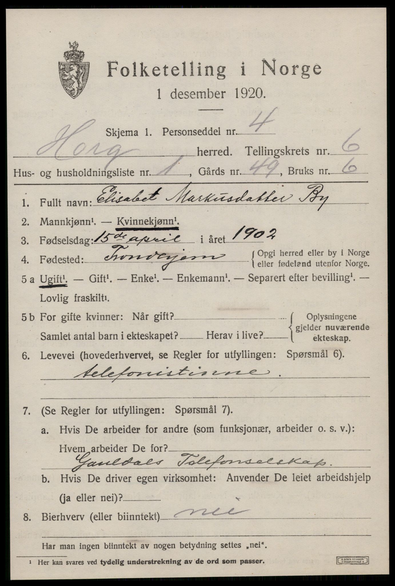 SAT, 1920 census for Horg, 1920, p. 4066