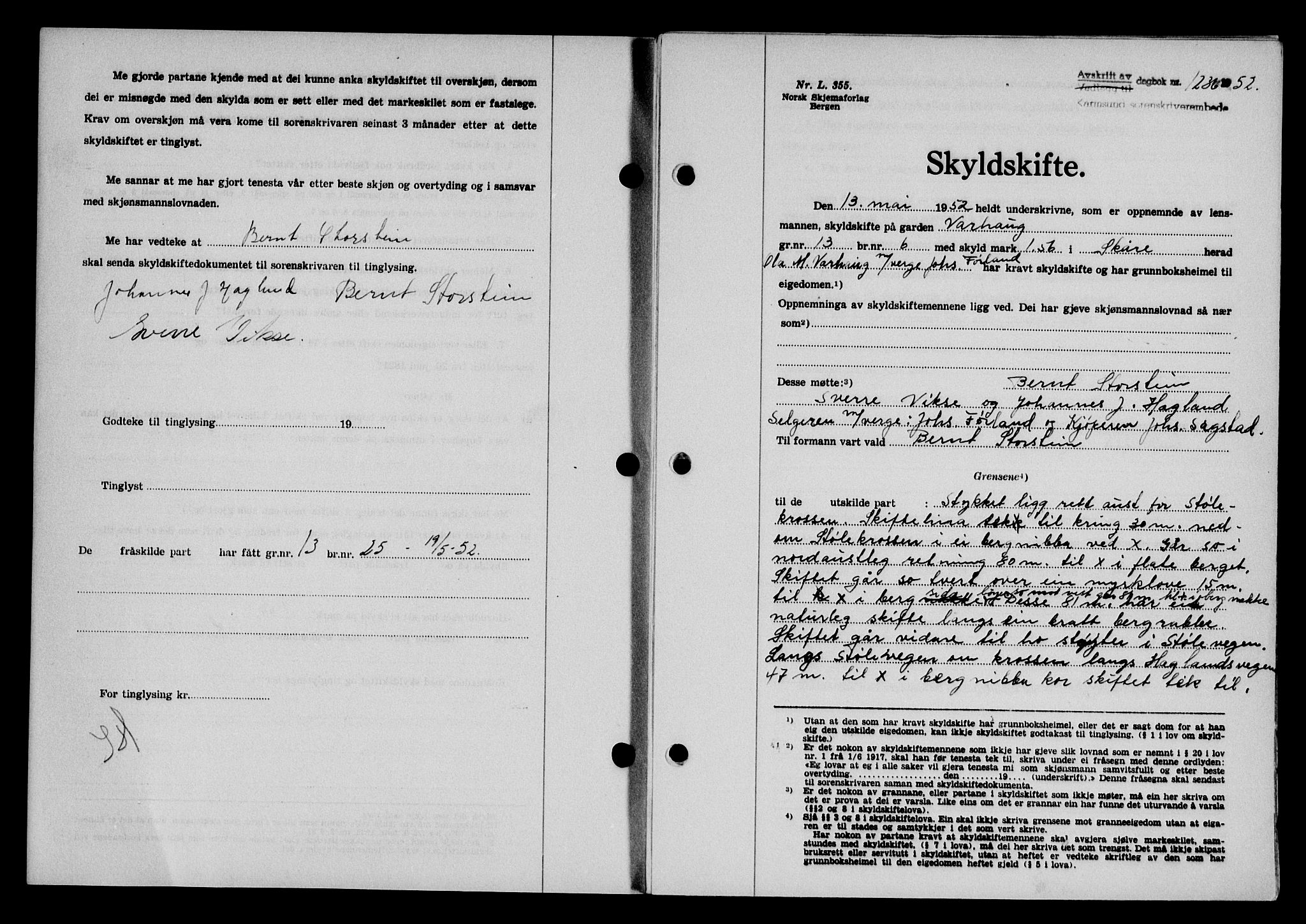 Karmsund sorenskriveri, SAST/A-100311/01/II/IIB/L0105: Mortgage book no. 85A, 1952-1952, Diary no: : 1236/1952