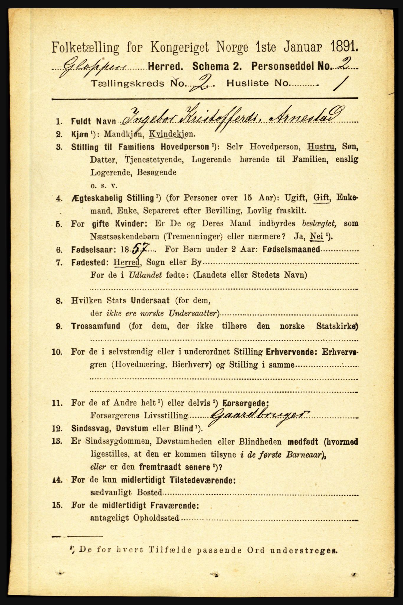 RA, 1891 census for 1445 Gloppen, 1891, p. 629