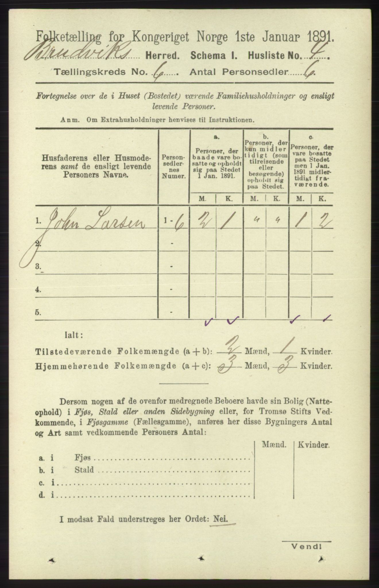 RA, 1891 census for 1251 Bruvik, 1891, p. 1731