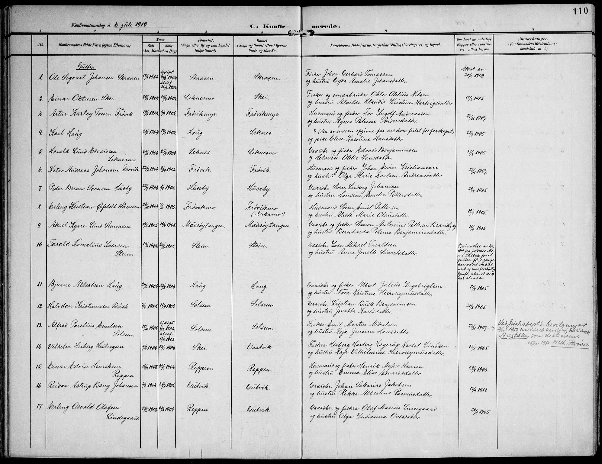 Ministerialprotokoller, klokkerbøker og fødselsregistre - Nord-Trøndelag, SAT/A-1458/788/L0698: Parish register (official) no. 788A05, 1902-1921, p. 110