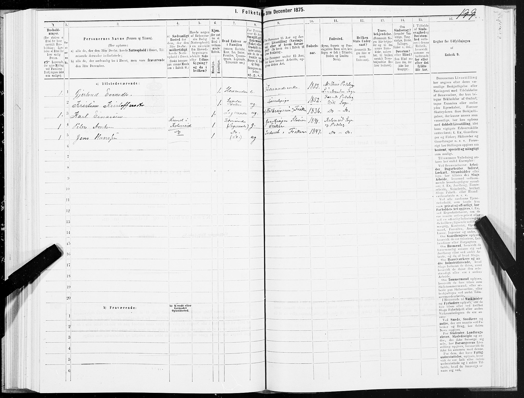 SAT, 1875 census for 1748P Fosnes, 1875, p. 3199