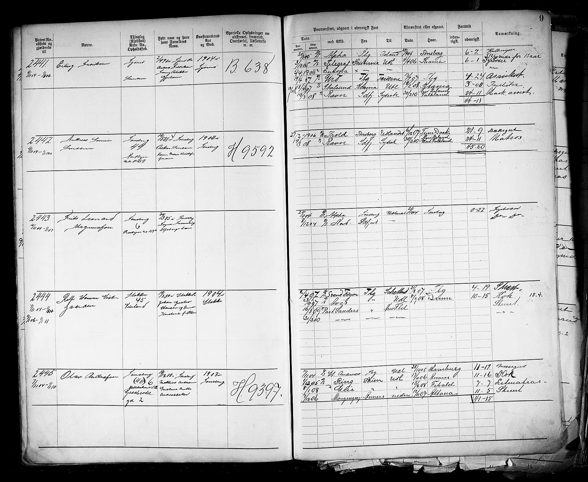 Tønsberg innrulleringskontor, AV/SAKO-A-786/F/Fb/L0005: Annotasjonsrulle Patent nr. 2401-4080, 1904-1910, p. 12