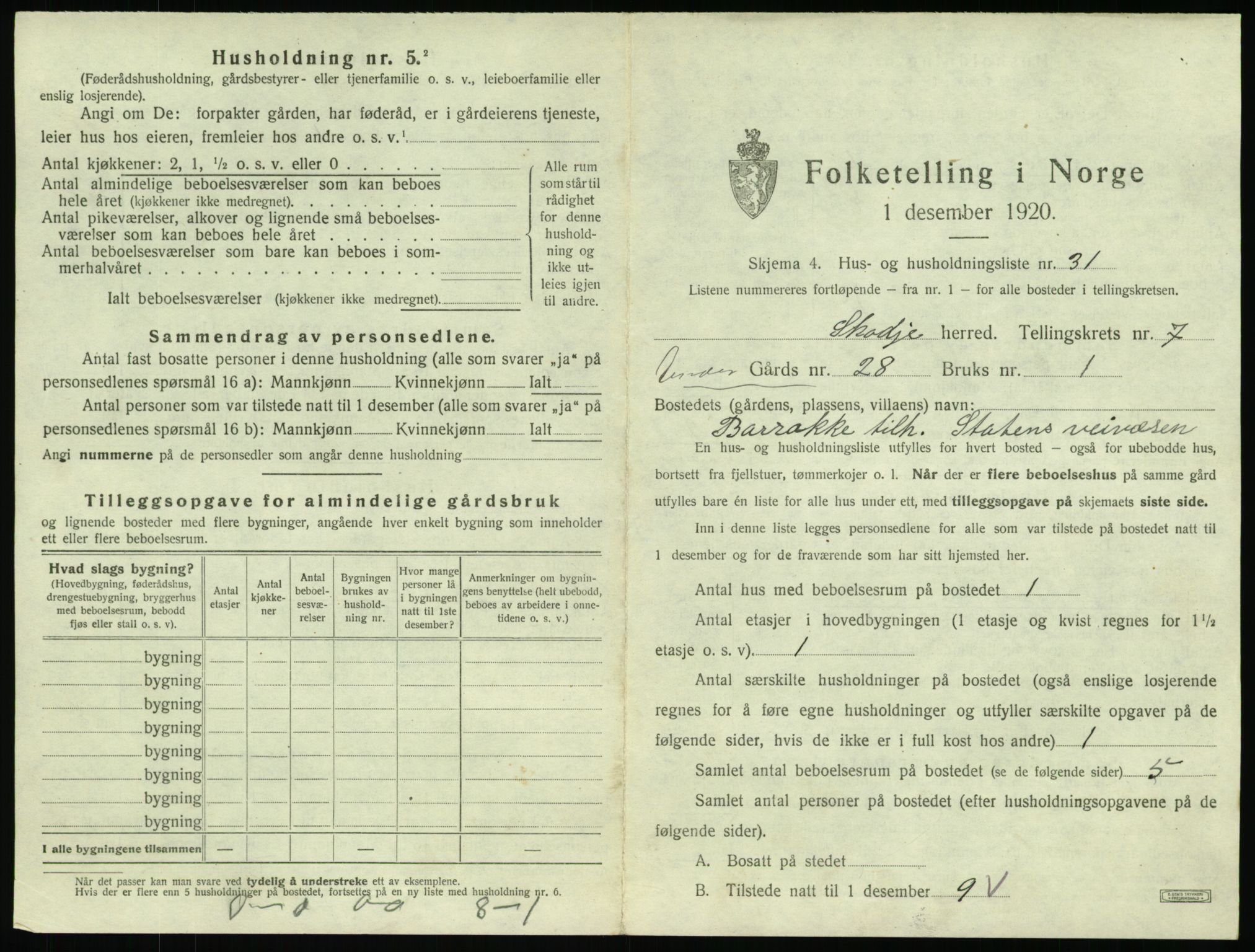 SAT, 1920 census for Skodje, 1920, p. 525