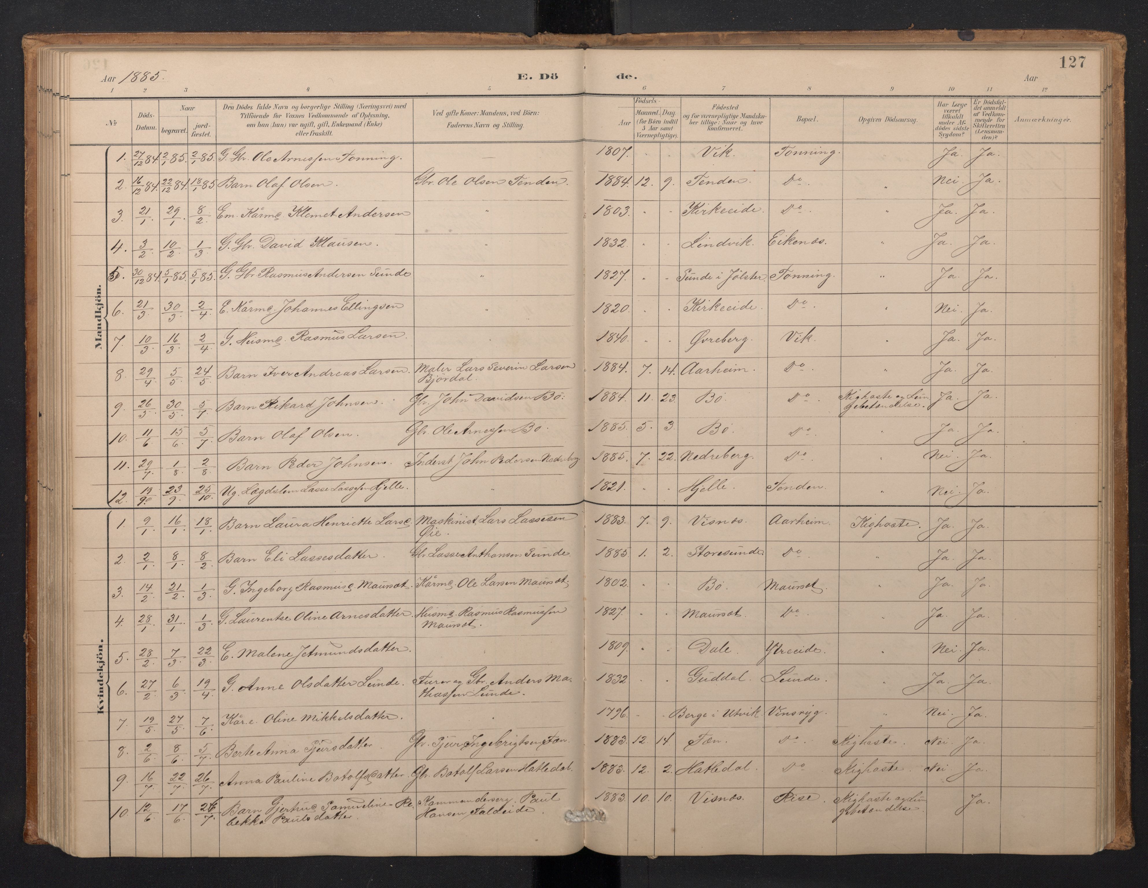 Stryn Sokneprestembete, SAB/A-82501: Parish register (copy) no. A 2, 1883-1905, p. 126b-127a