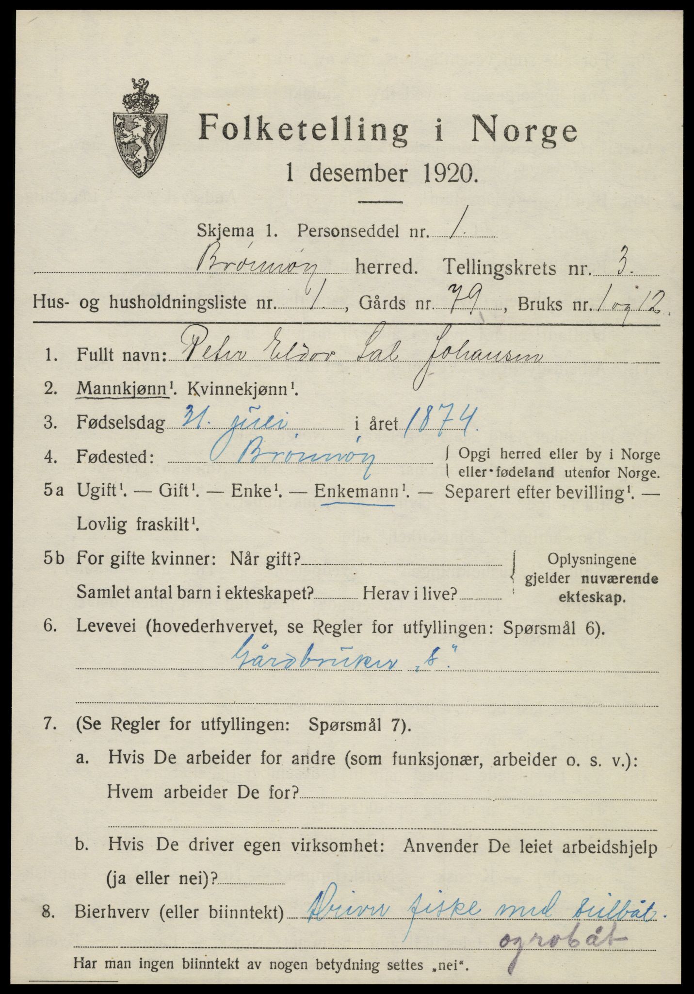 SAT, 1920 census for Brønnøy, 1920, p. 2478