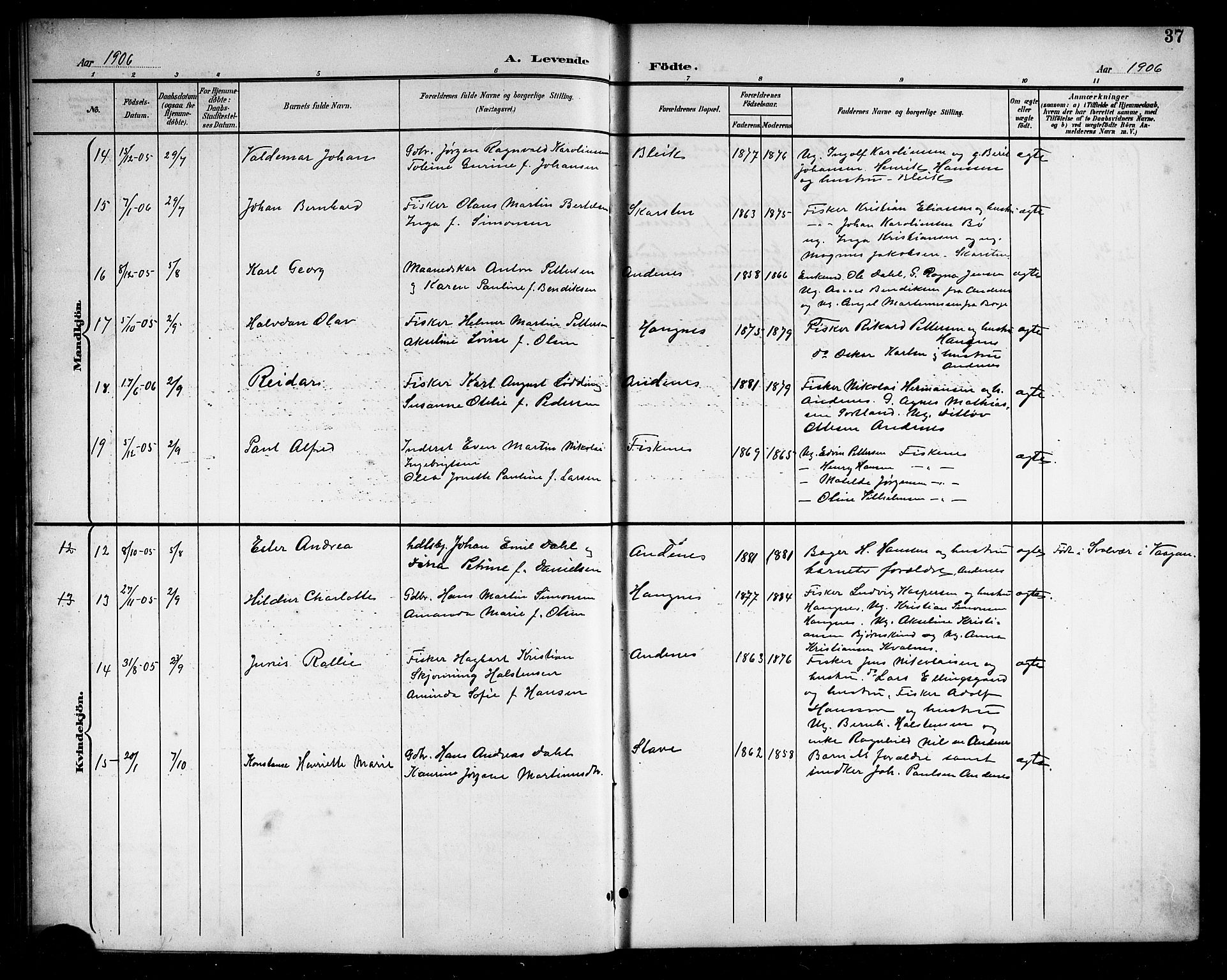 Ministerialprotokoller, klokkerbøker og fødselsregistre - Nordland, AV/SAT-A-1459/899/L1449: Parish register (copy) no. 899C04, 1900-1918, p. 37