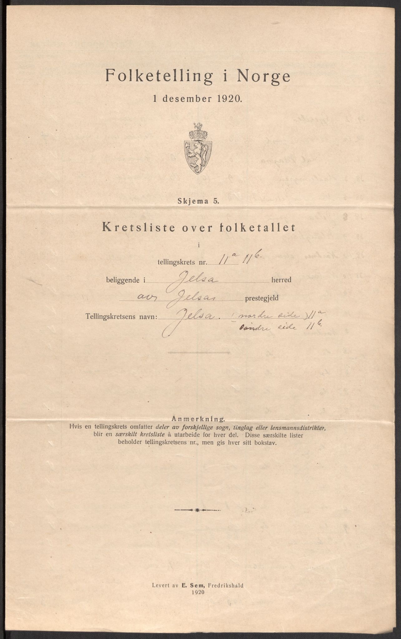 SAST, 1920 census for Jelsa, 1920, p. 46