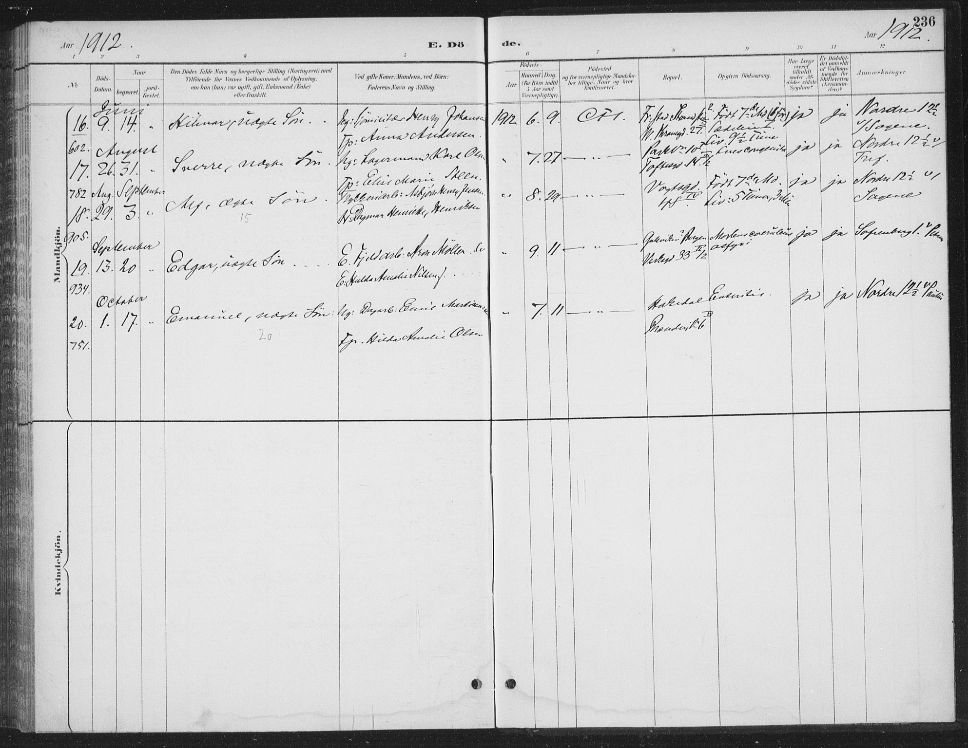 Rikshospitalet prestekontor Kirkebøker, AV/SAO-A-10309b/F/L0010: Parish register (official) no. 10, 1888-1912, p. 236