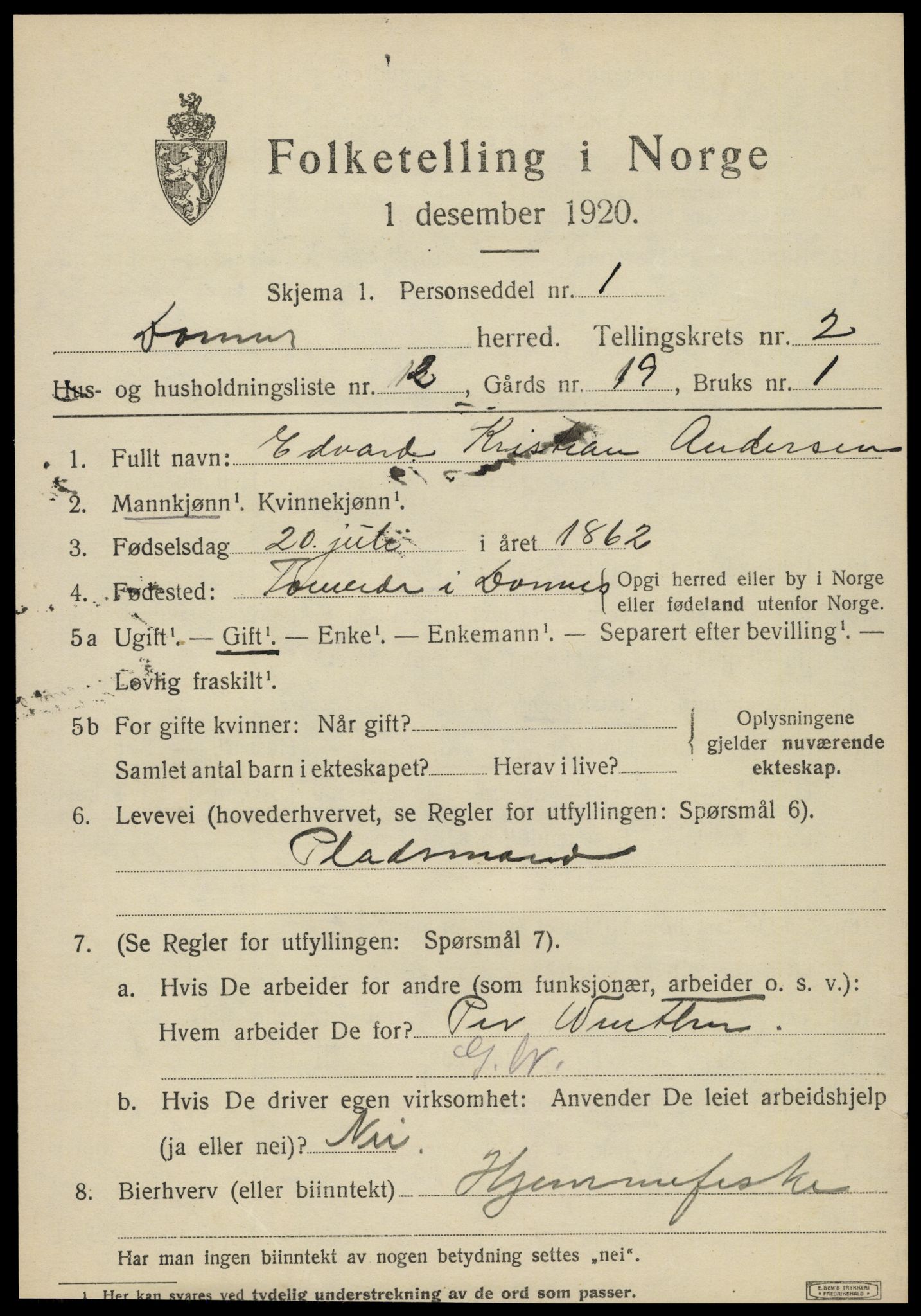 SAT, 1920 census for Dønnes, 1920, p. 1226