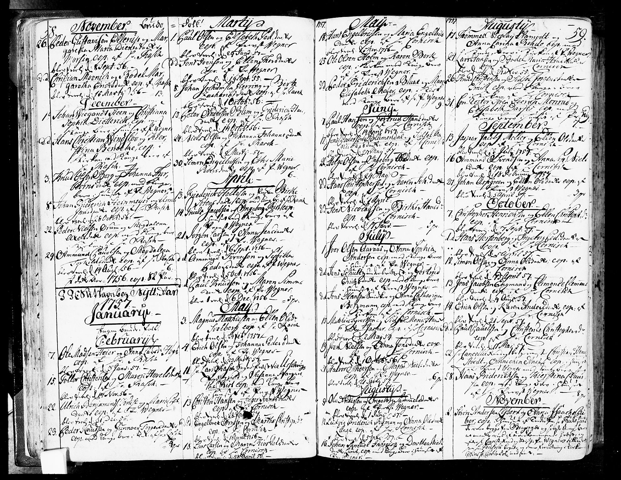 Oslo domkirke Kirkebøker, SAO/A-10752/F/Fa/L0004: Parish register (official) no. 4, 1743-1786, p. 58-59