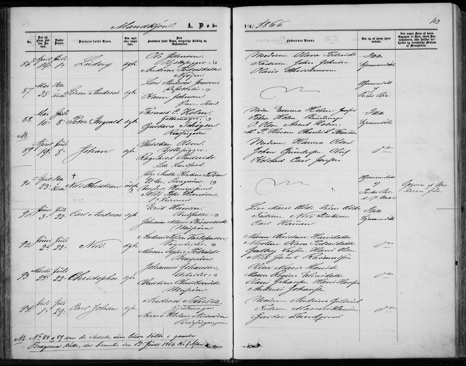 Bragernes kirkebøker, AV/SAKO-A-6/F/Fb/L0003: Parish register (official) no. II 3, 1860-1868, p. 103