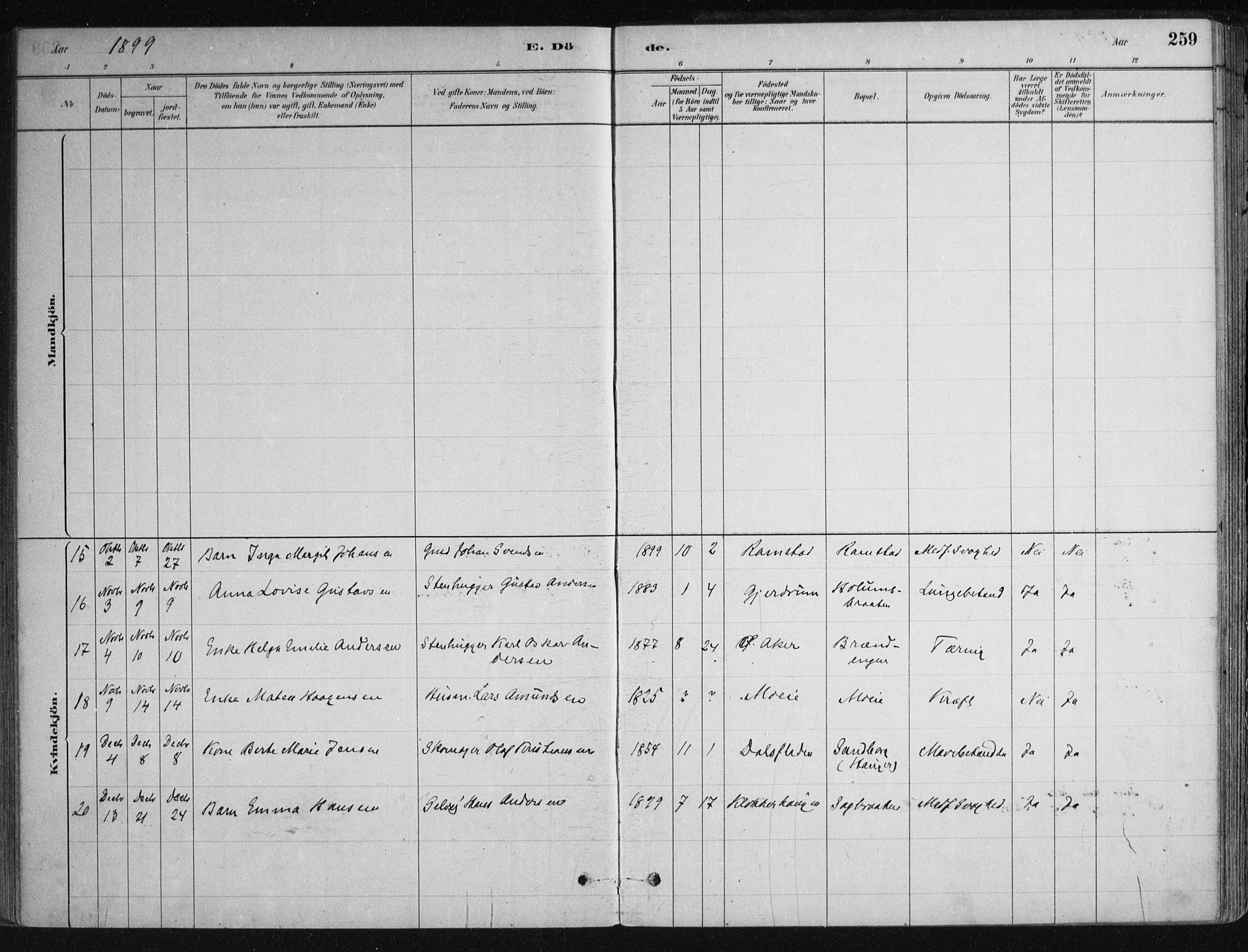 Nittedal prestekontor Kirkebøker, SAO/A-10365a/F/Fa/L0007: Parish register (official) no. I 7, 1879-1901, p. 259