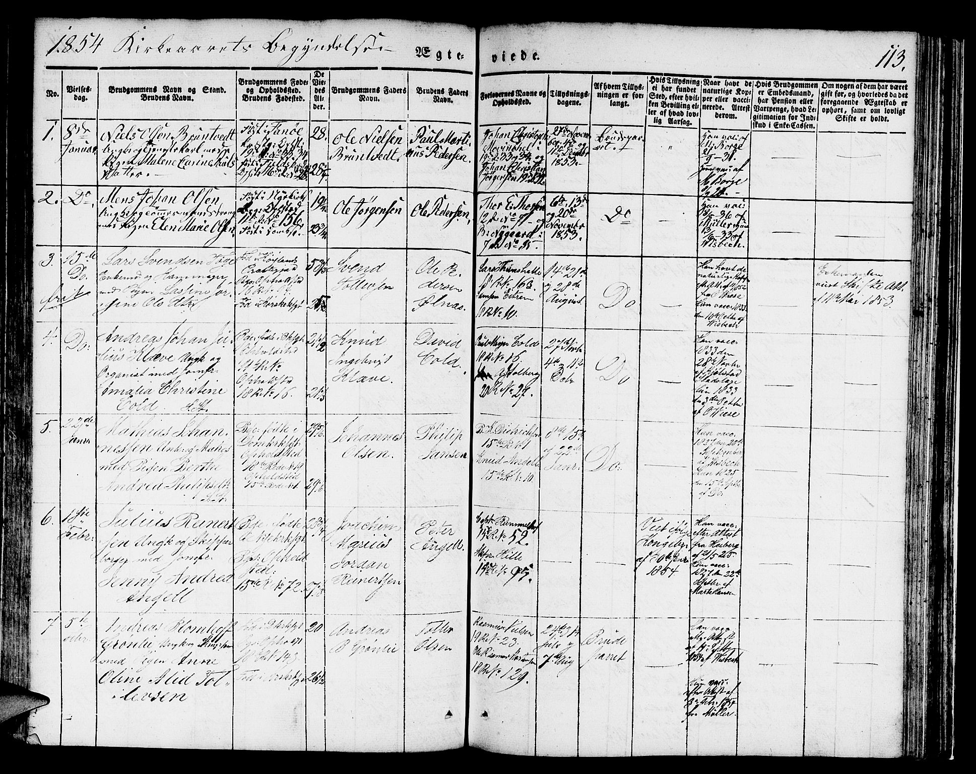 Domkirken sokneprestembete, SAB/A-74801/H/Hab/L0029: Parish register (copy) no. D 1, 1839-1857, p. 113