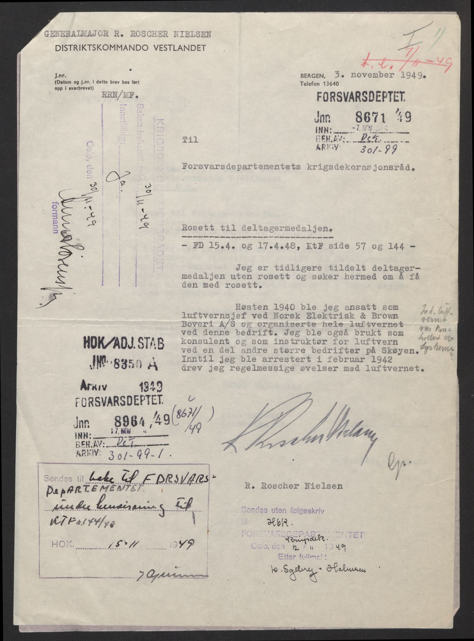 Forsvarsdepartementet, arkivet 1940-1945, AV/RA-RAFA-2062, 1940-1945, p. 660