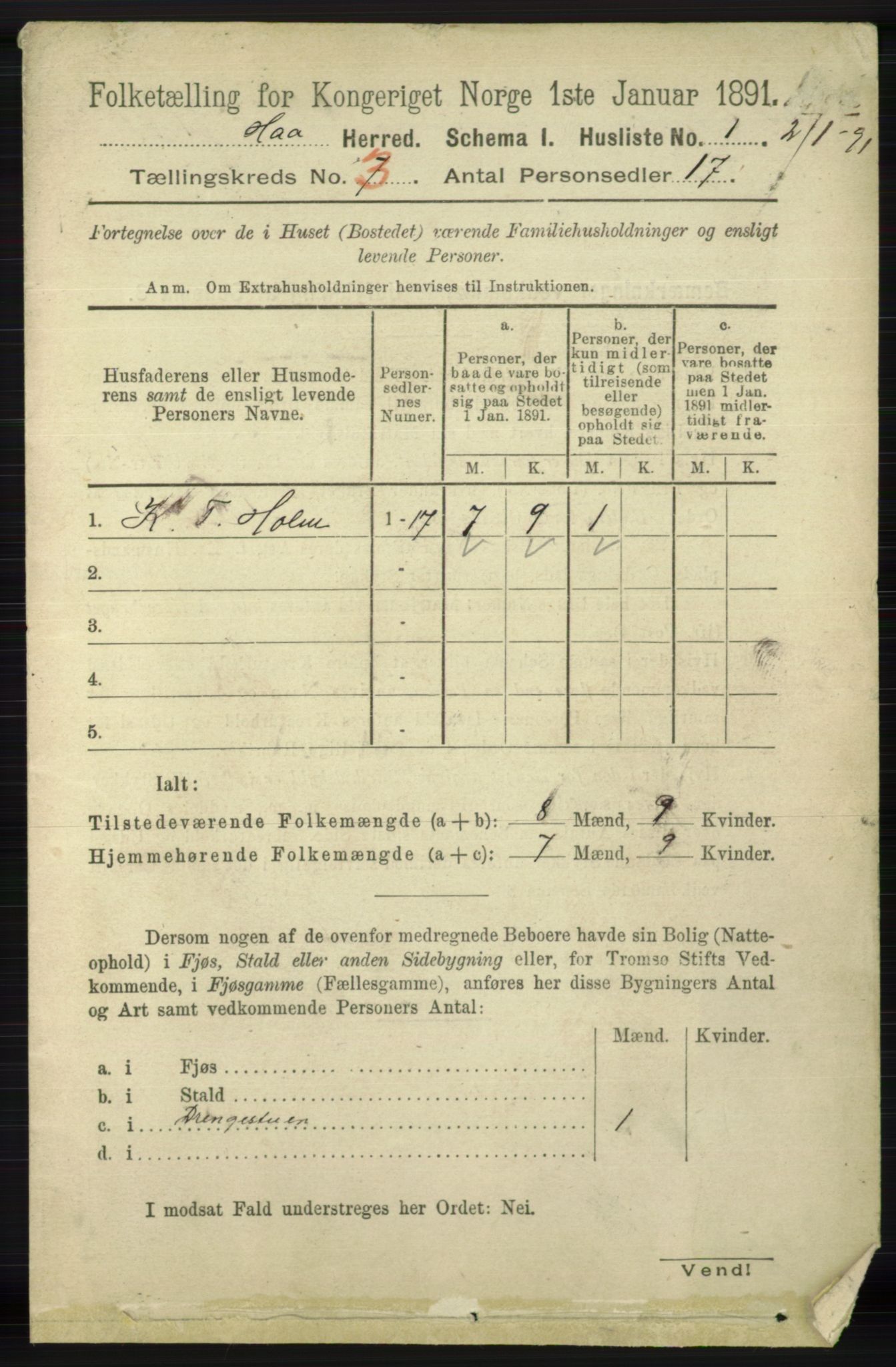 RA, 1891 census for 1119 Hå, 1891, p. 654