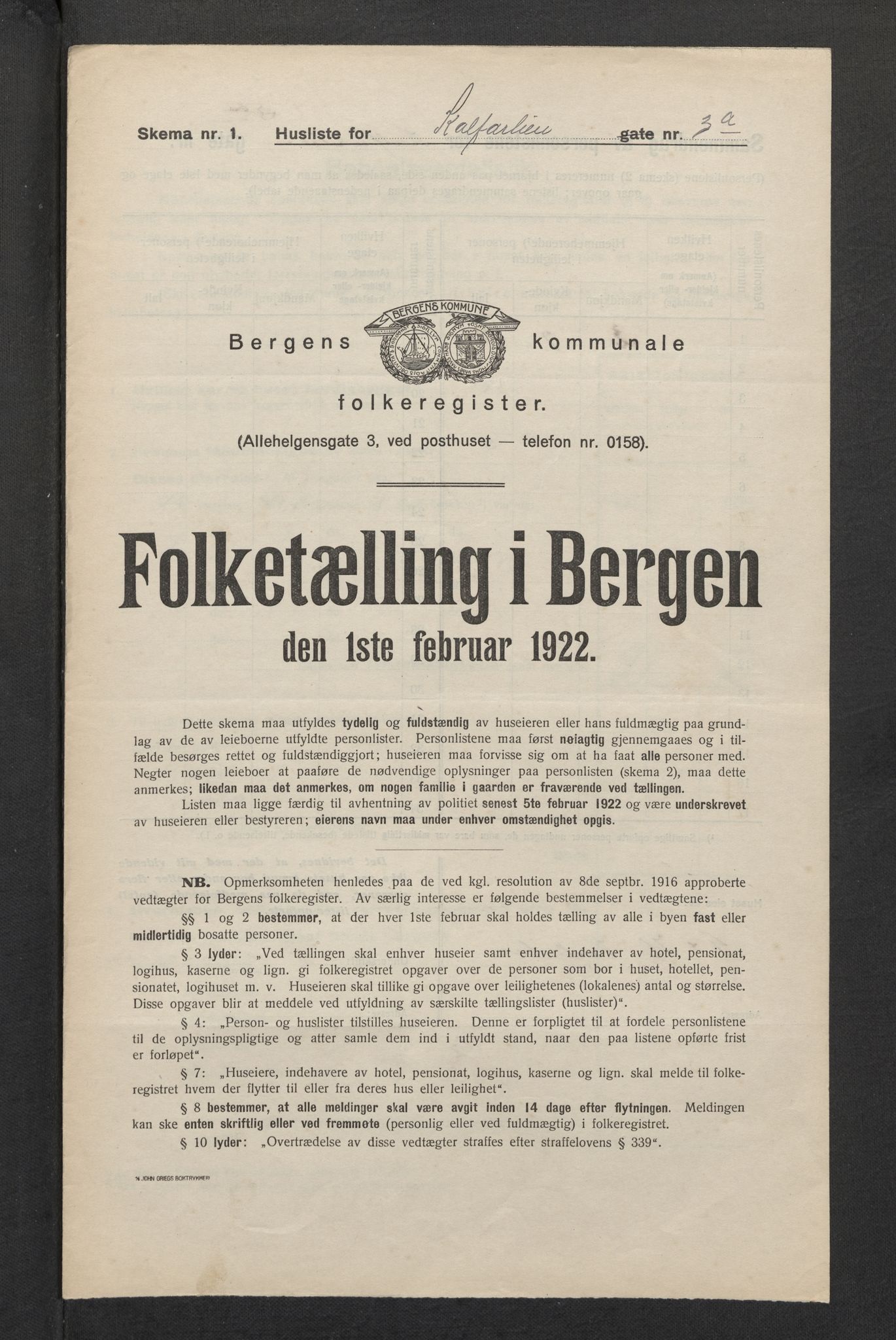 SAB, Municipal Census 1922 for Bergen, 1922, p. 17282