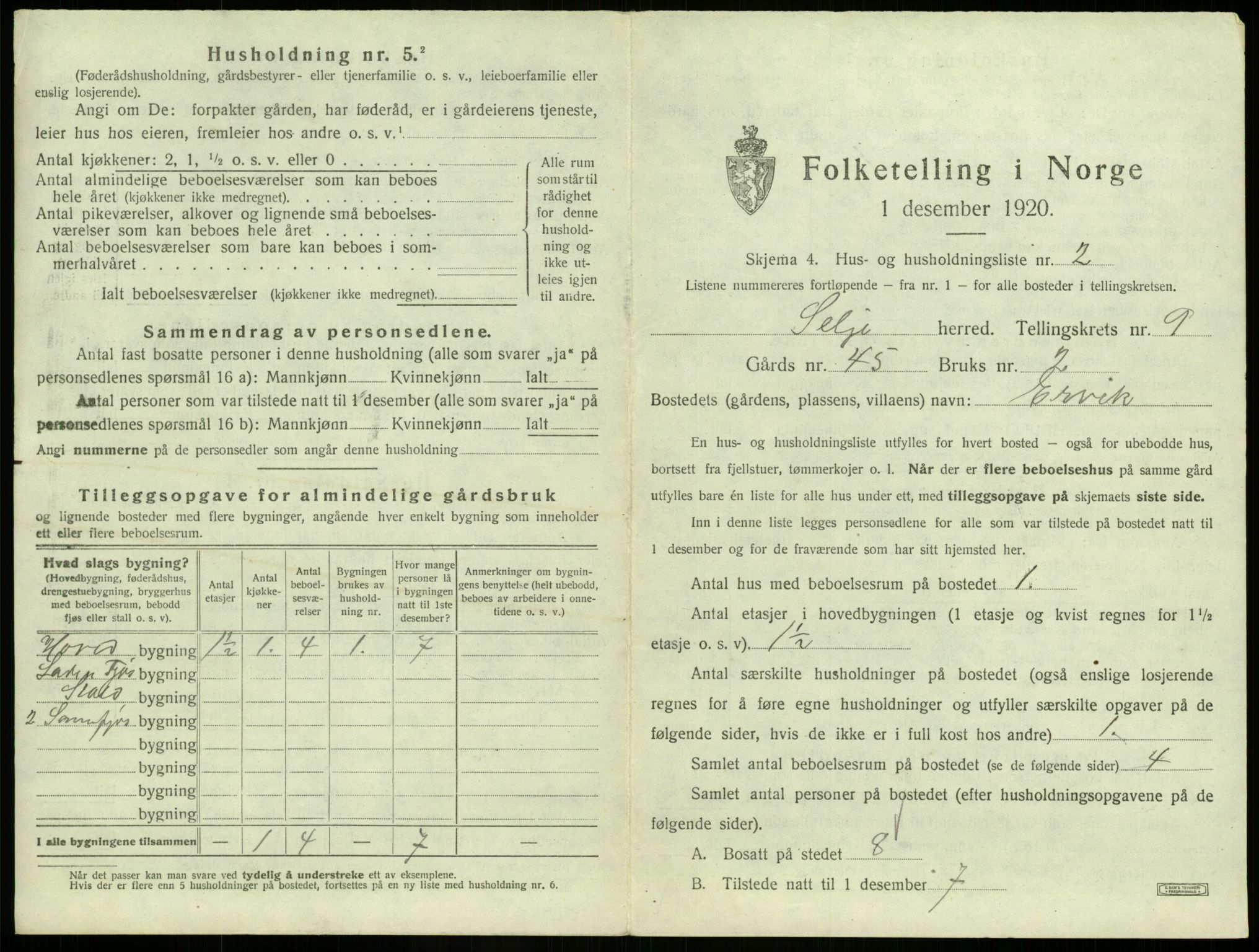 SAB, 1920 census for Selje, 1920, p. 547