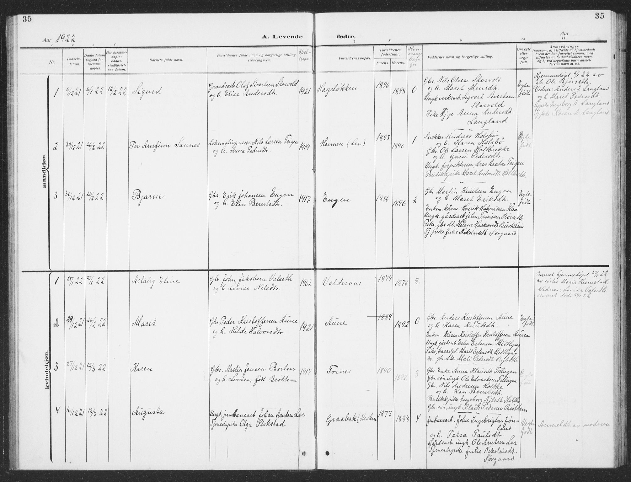 Ministerialprotokoller, klokkerbøker og fødselsregistre - Sør-Trøndelag, AV/SAT-A-1456/693/L1124: Parish register (copy) no. 693C05, 1911-1941, p. 35