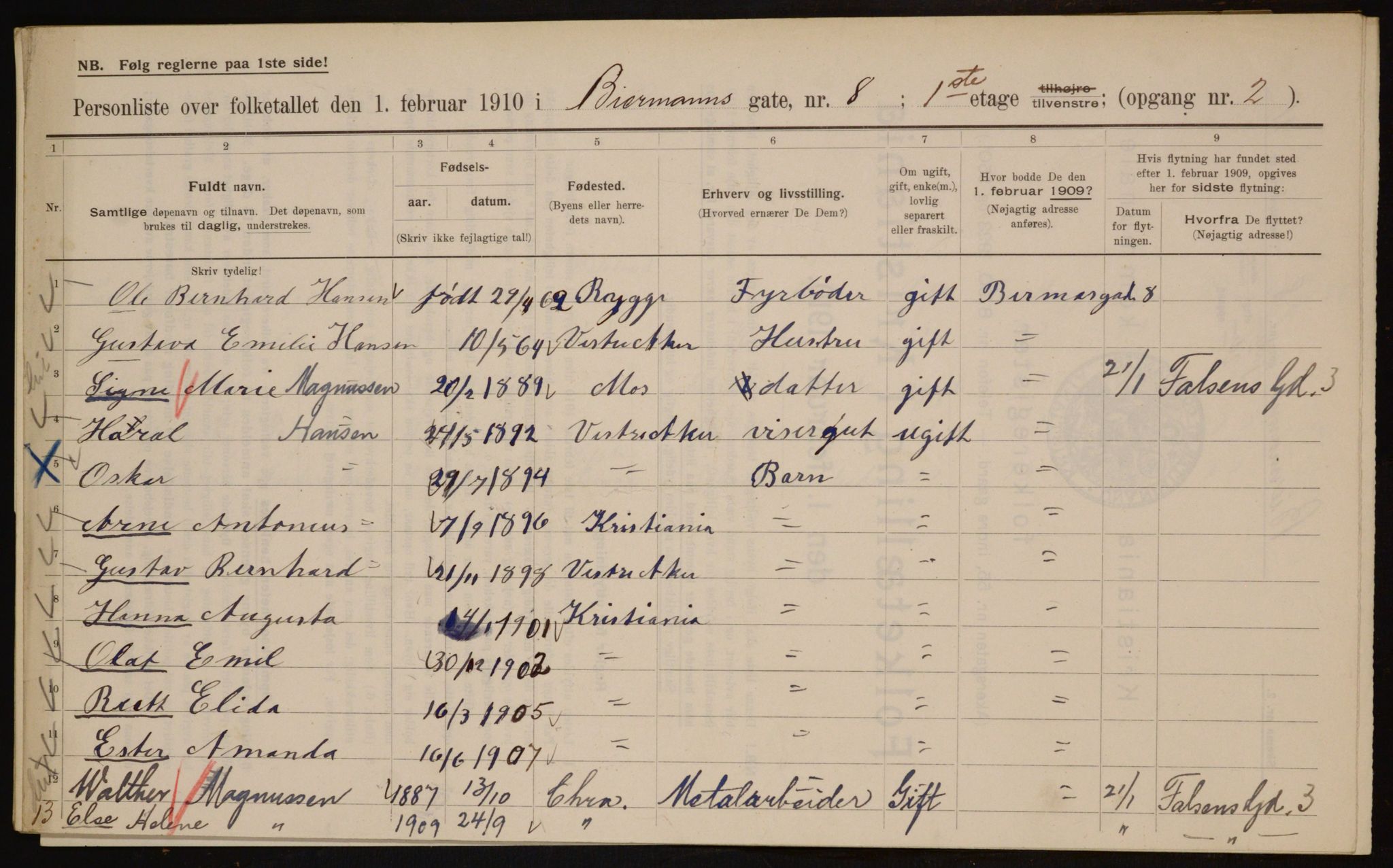 OBA, Municipal Census 1910 for Kristiania, 1910, p. 4622