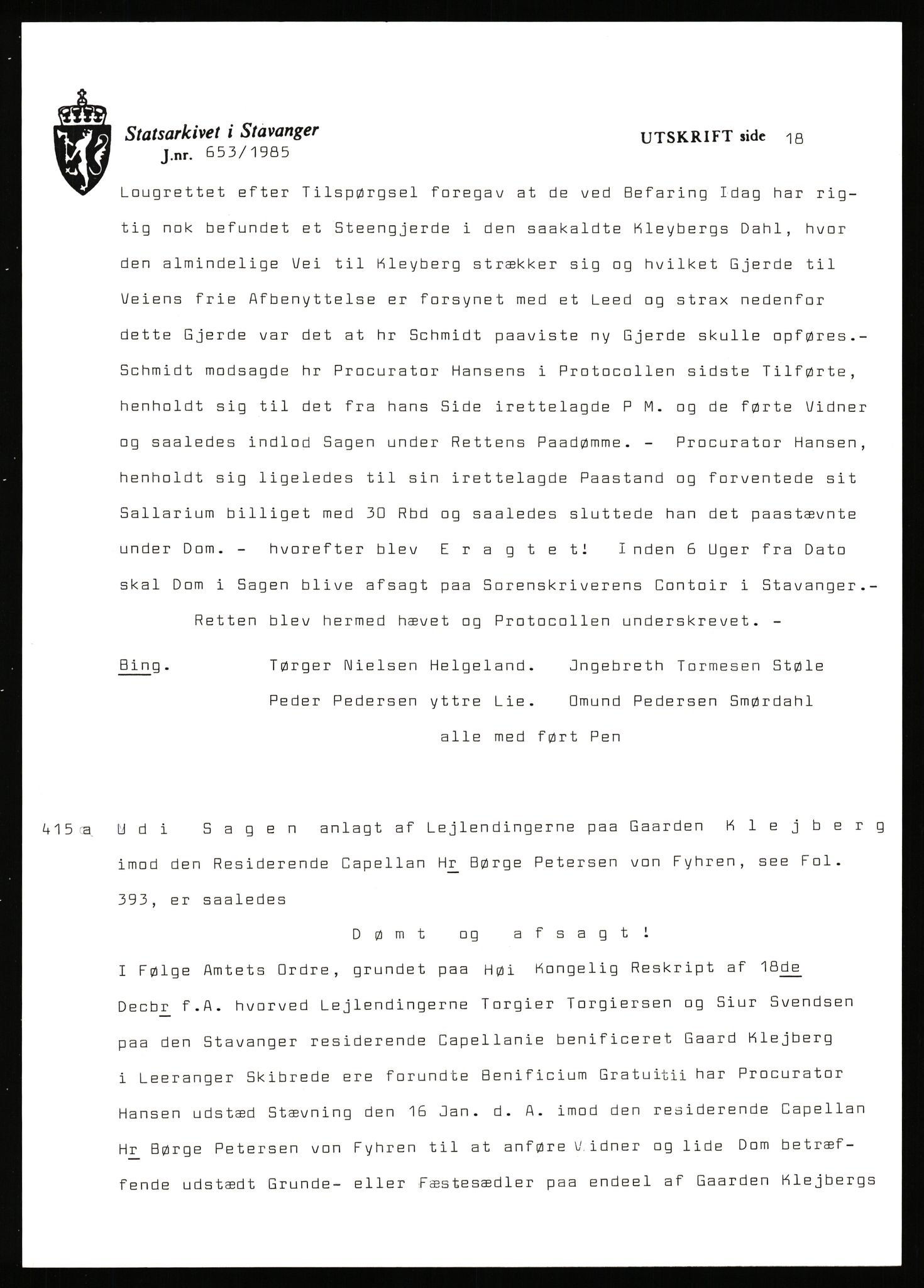 Statsarkivet i Stavanger, AV/SAST-A-101971/03/Y/Yj/L0047: Avskrifter sortert etter gårdsnavn: Kirketeigen - Klovning, 1750-1930, p. 291