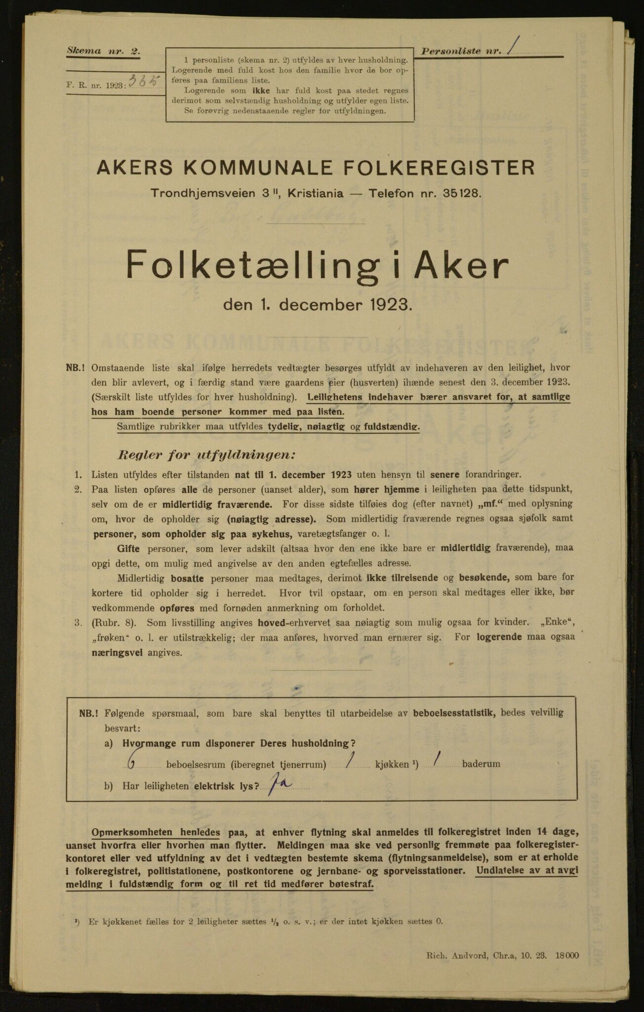 , Municipal Census 1923 for Aker, 1923, p. 2318