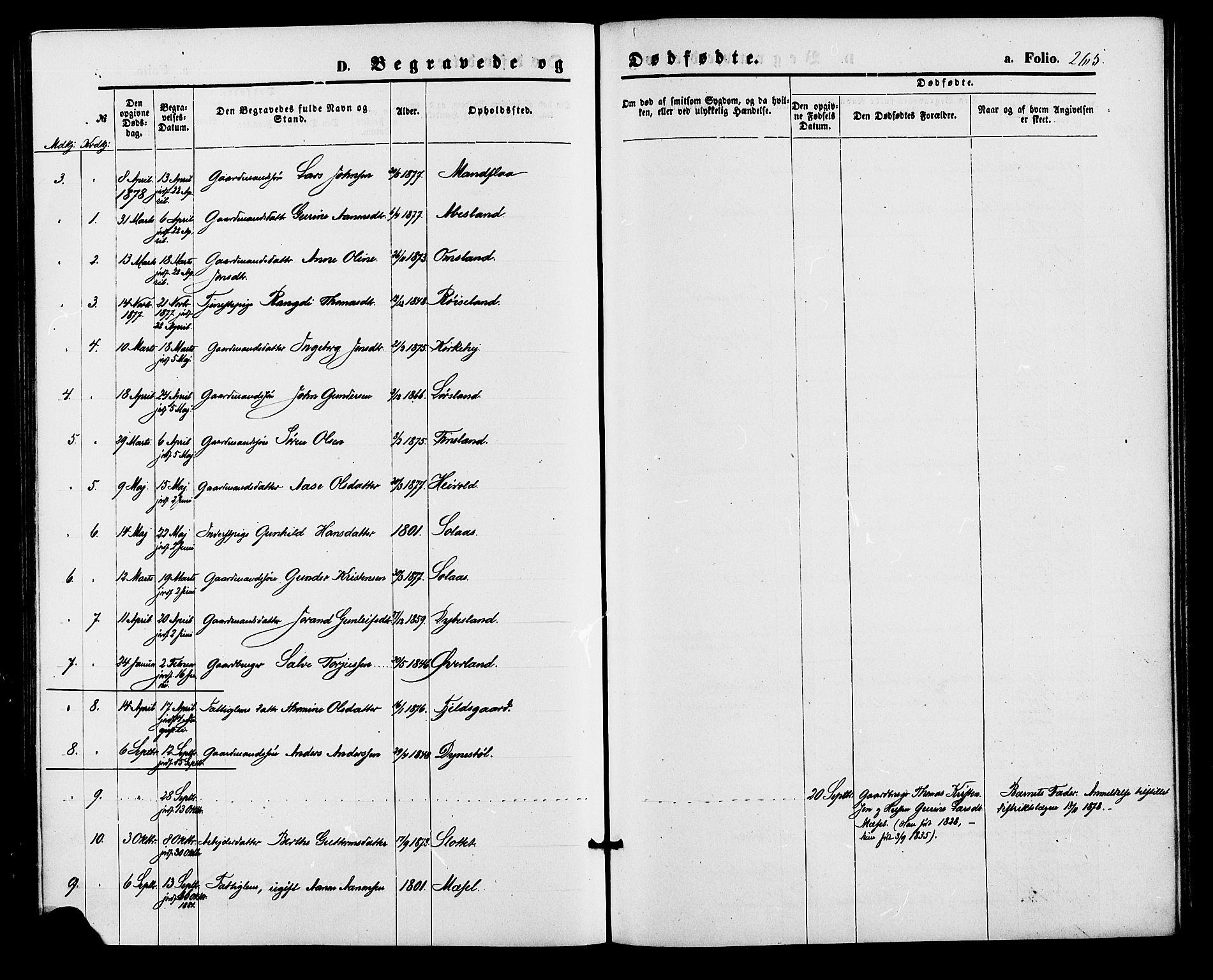 Bjelland sokneprestkontor, AV/SAK-1111-0005/F/Fa/Fab/L0003: Parish register (official) no. A 3, 1870-1887, p. 265