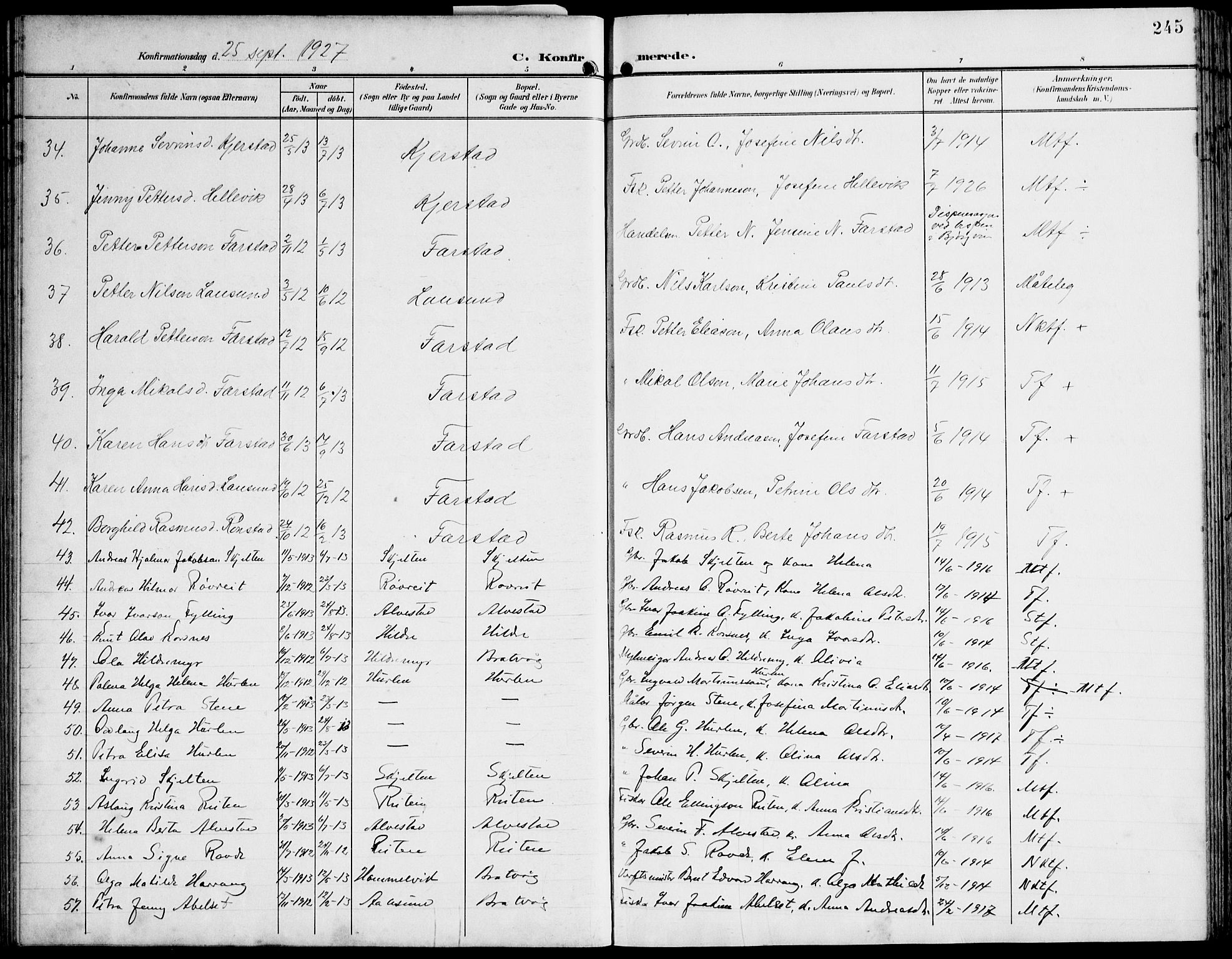 Ministerialprotokoller, klokkerbøker og fødselsregistre - Møre og Romsdal, AV/SAT-A-1454/536/L0511: Parish register (copy) no. 536C06, 1899-1944, p. 245