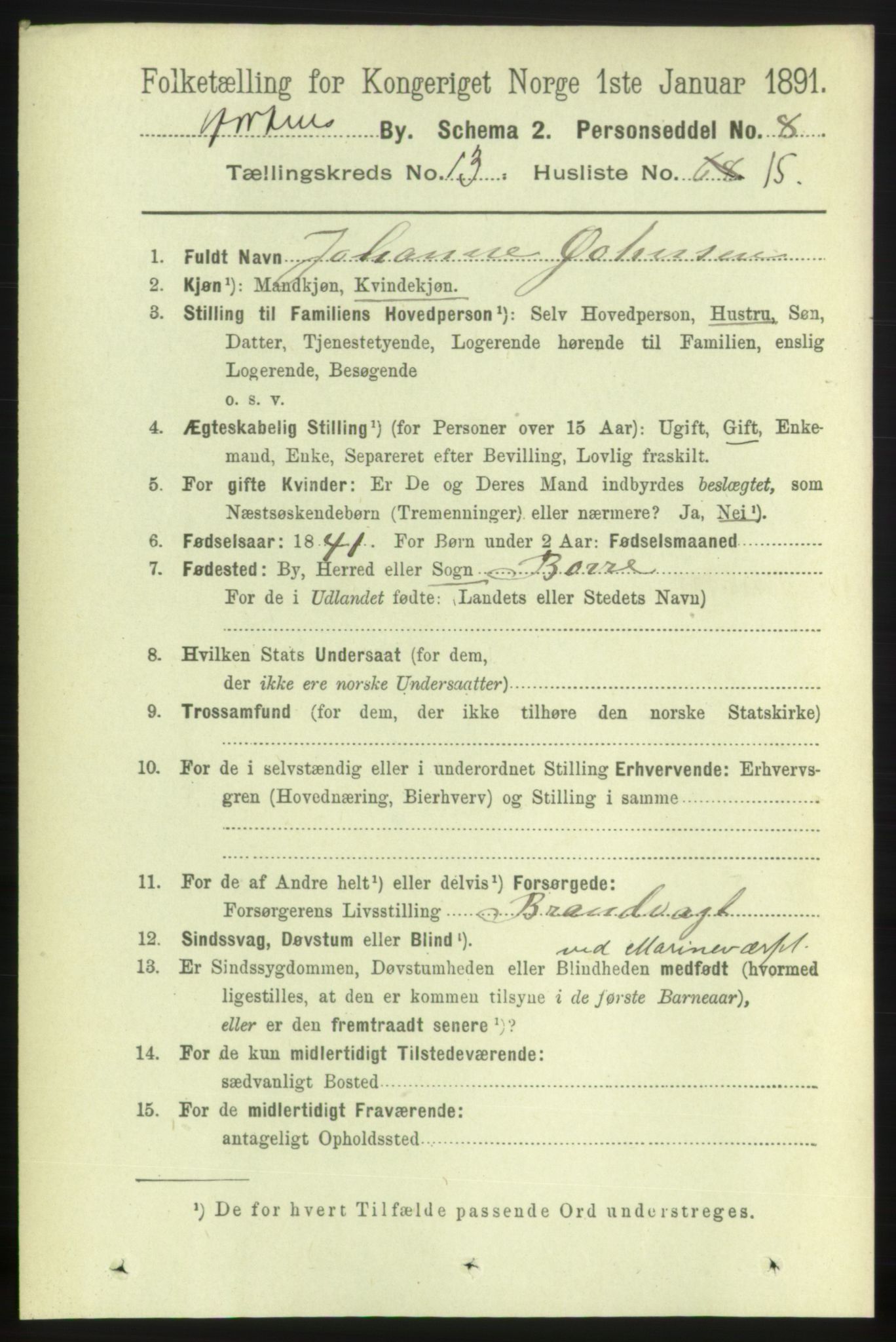 RA, 1891 census for 0703 Horten, 1891, p. 8511