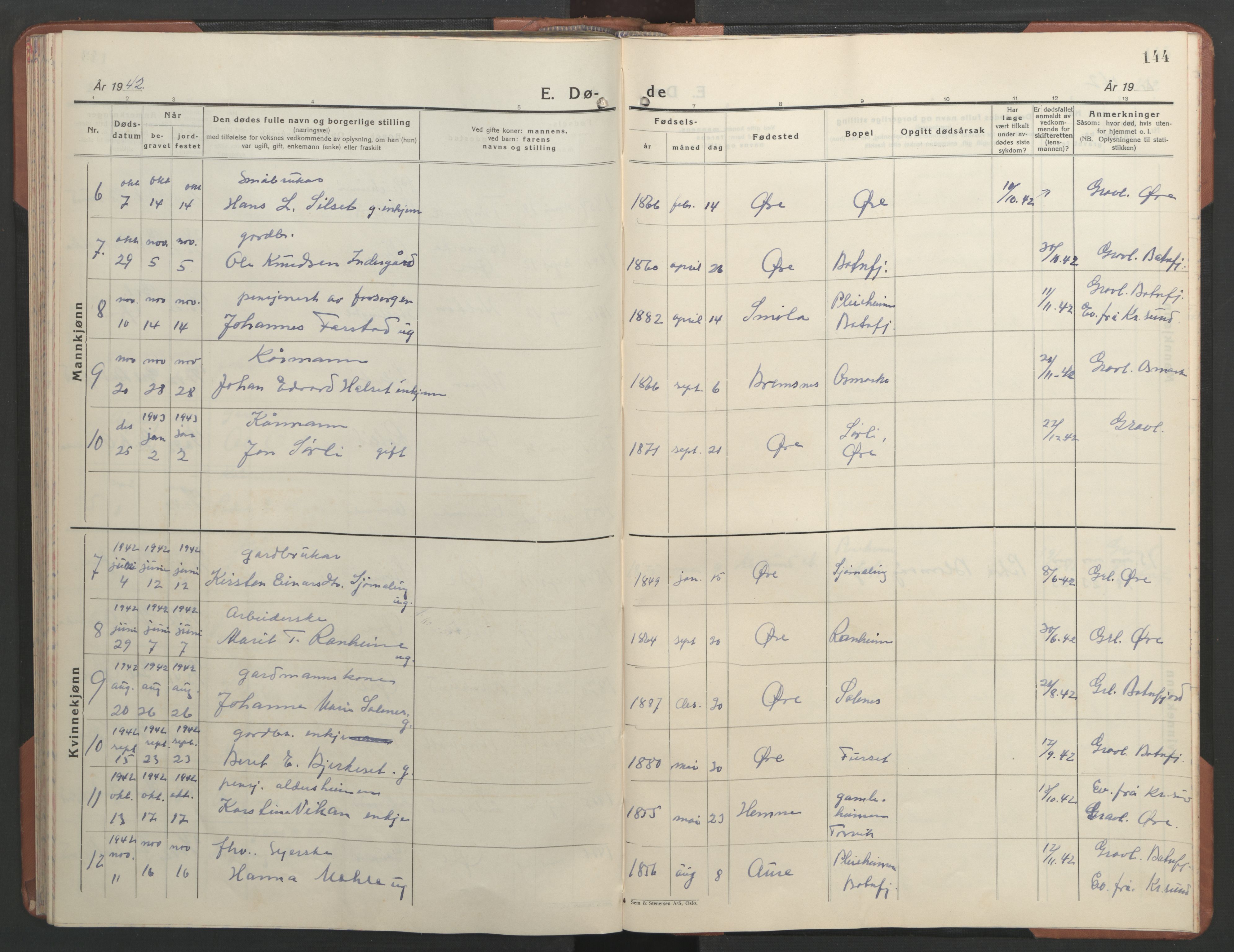 Ministerialprotokoller, klokkerbøker og fødselsregistre - Møre og Romsdal, AV/SAT-A-1454/584/L0971: Parish register (copy) no. 584C04, 1933-1946, p. 144